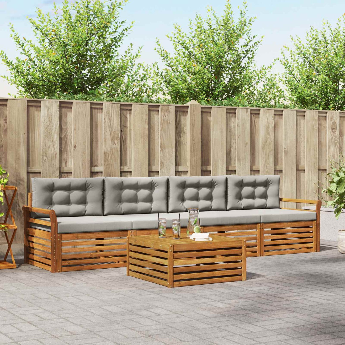 Outdoor-Sofagarnitur mit Kissen 5 pcs Natürlich und Hellgrau
