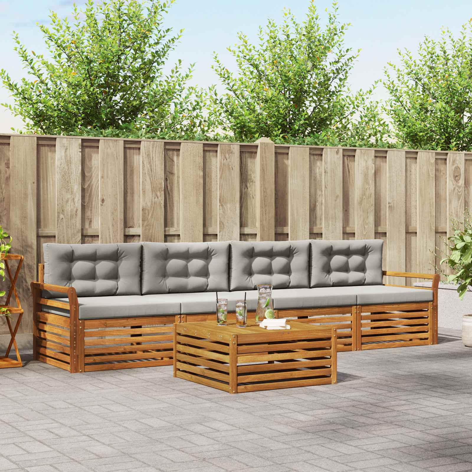 Outdoor-Sofagarnitur mit Kissen 5 pcs Natürlich und Hellgrau