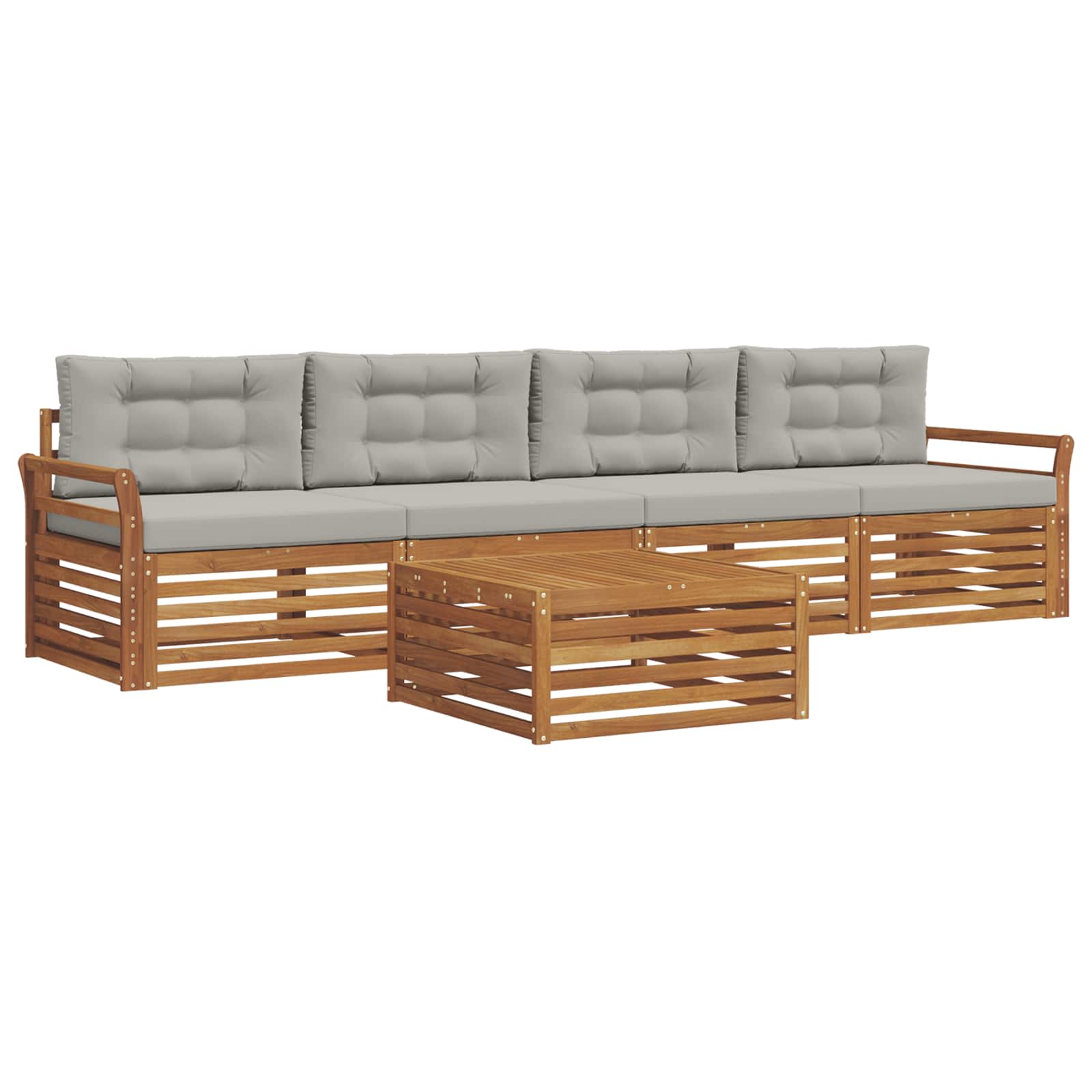 Outdoor-Sofagarnitur mit Kissen 5 pcs Natürlich und Hellgrau