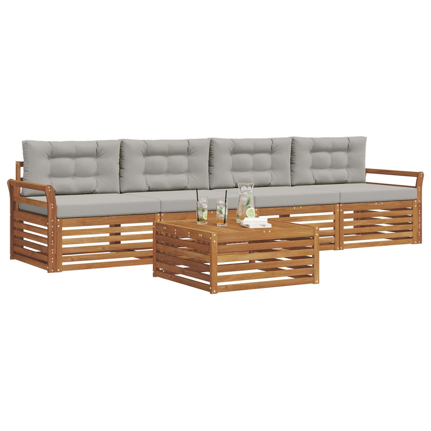 Outdoor-Sofagarnitur mit Kissen 5 pcs Natürlich und Hellgrau