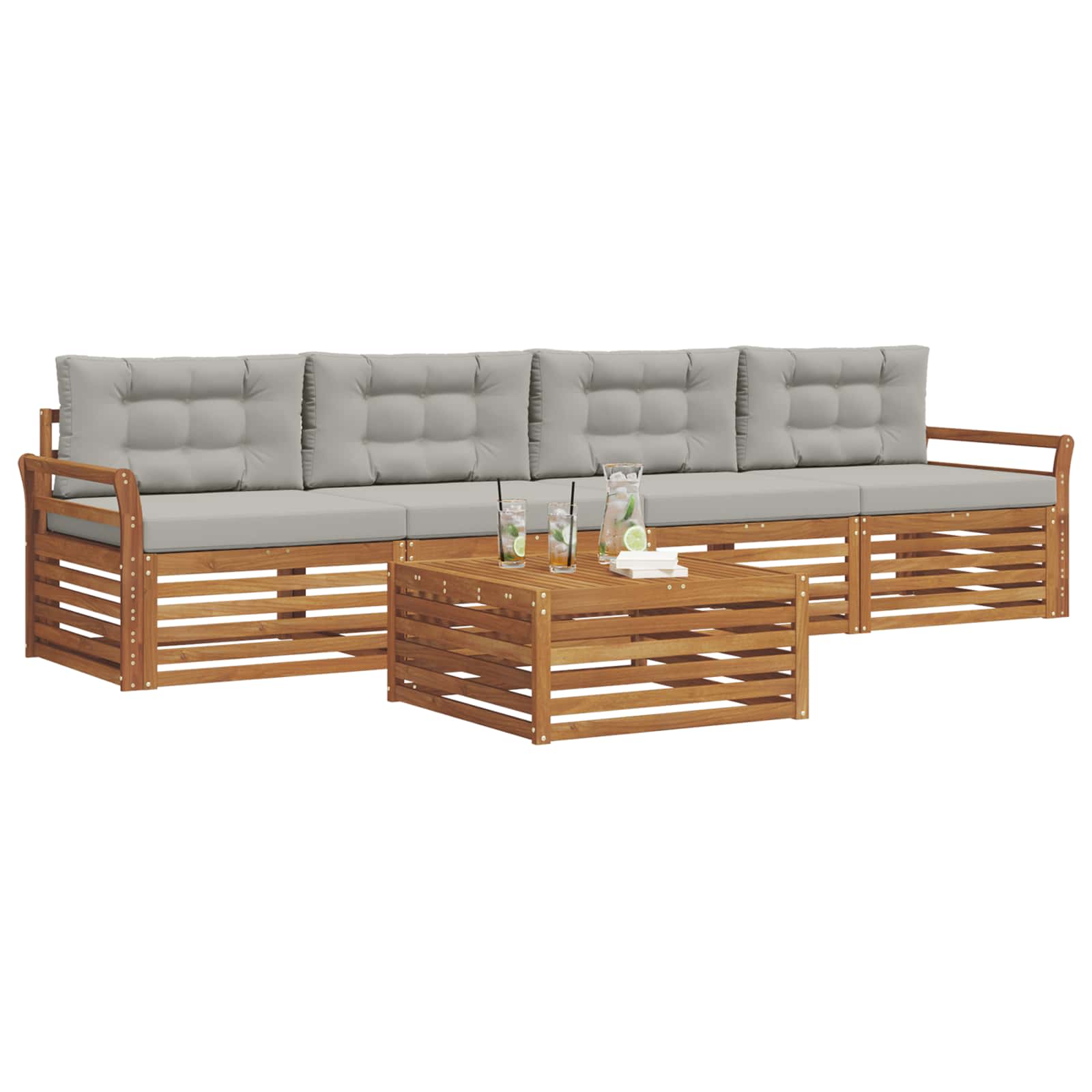Outdoor-Sofagarnitur mit Kissen 5 pcs Natürlich und Hellgrau