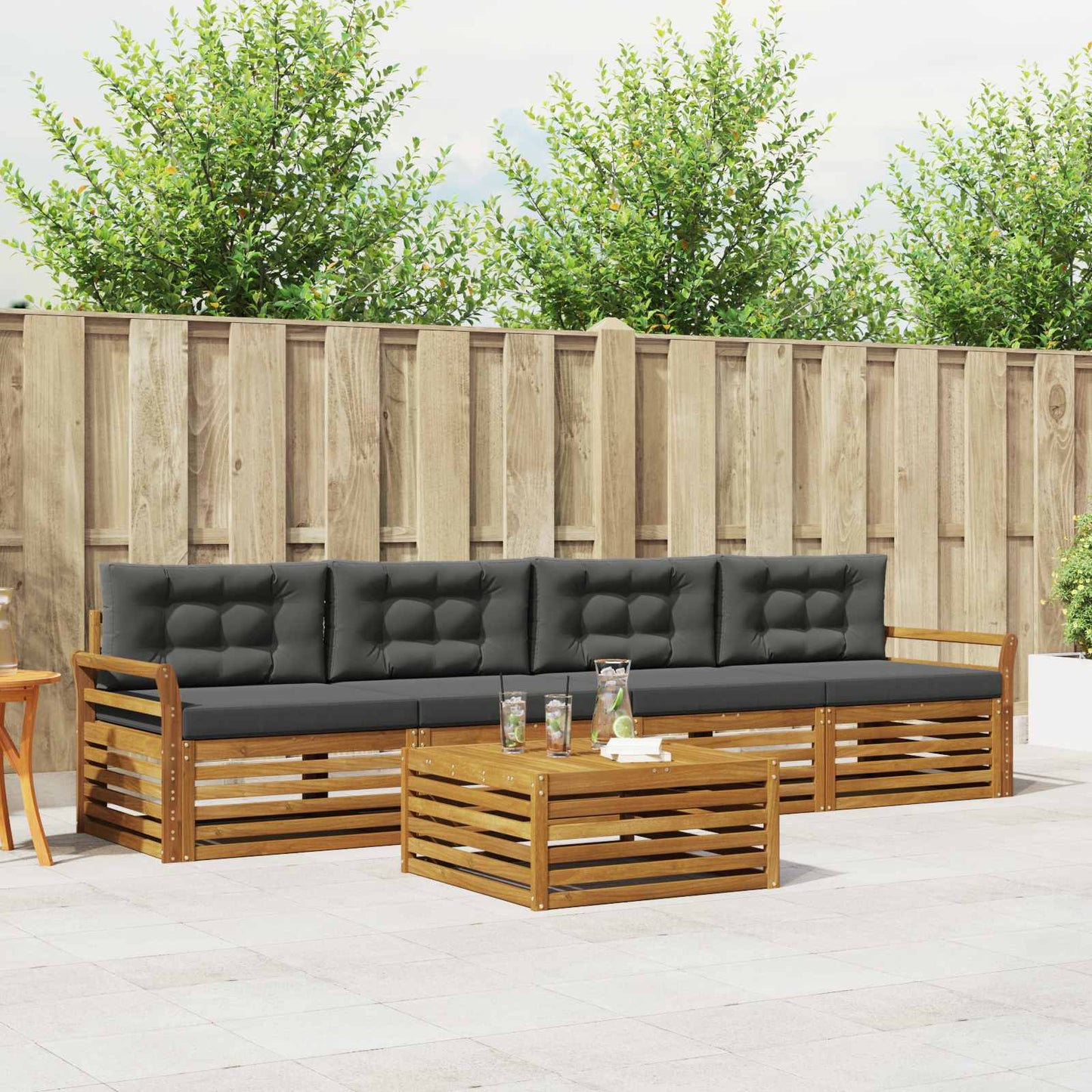 Outdoor-Sofagarnitur 5 stk. Natur und Anthrazit