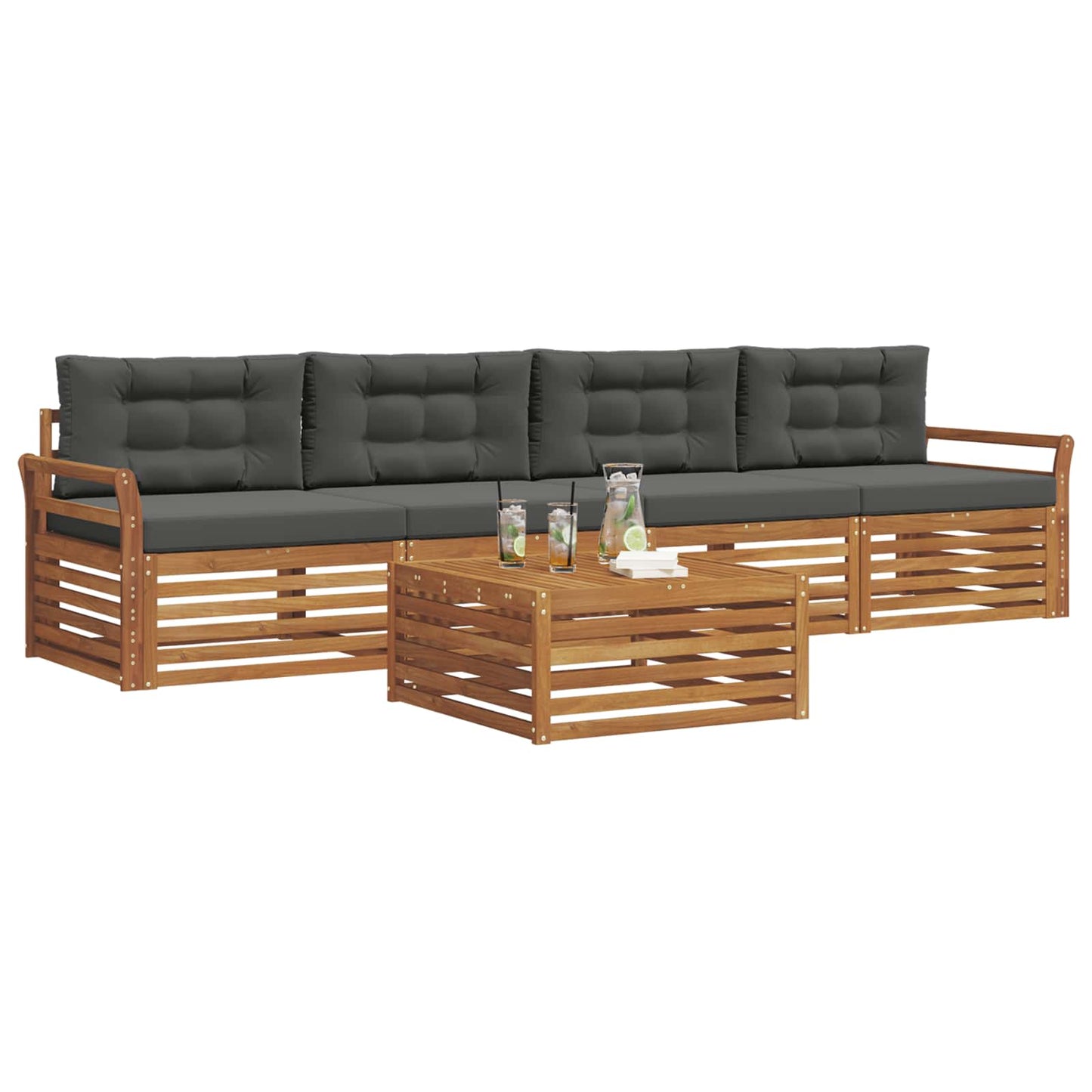 Outdoor-Sofagarnitur 5 stk. Natur und Anthrazit