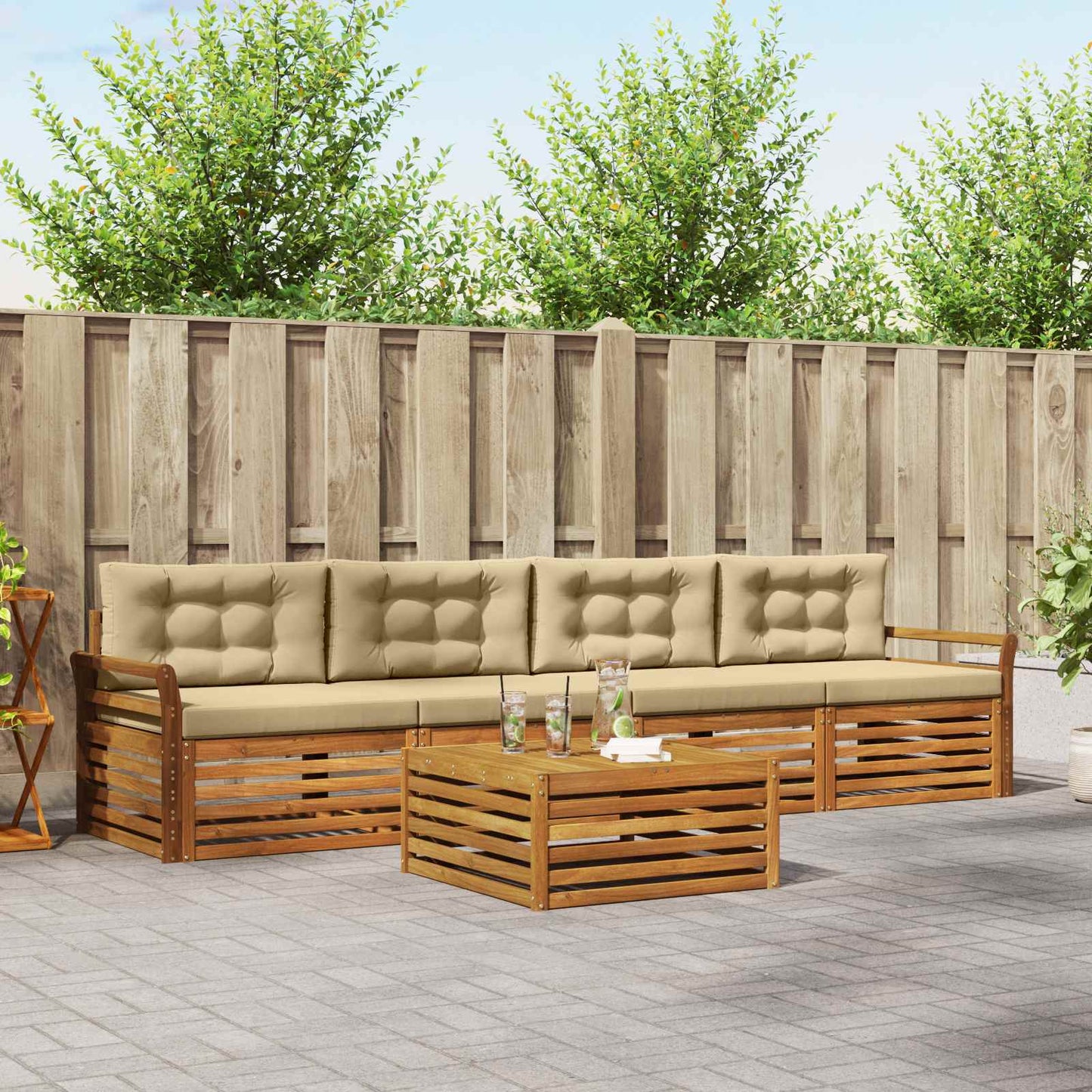 Outdoor-Sofagarnitur mit Kissen 5 pcs Natur und Beige