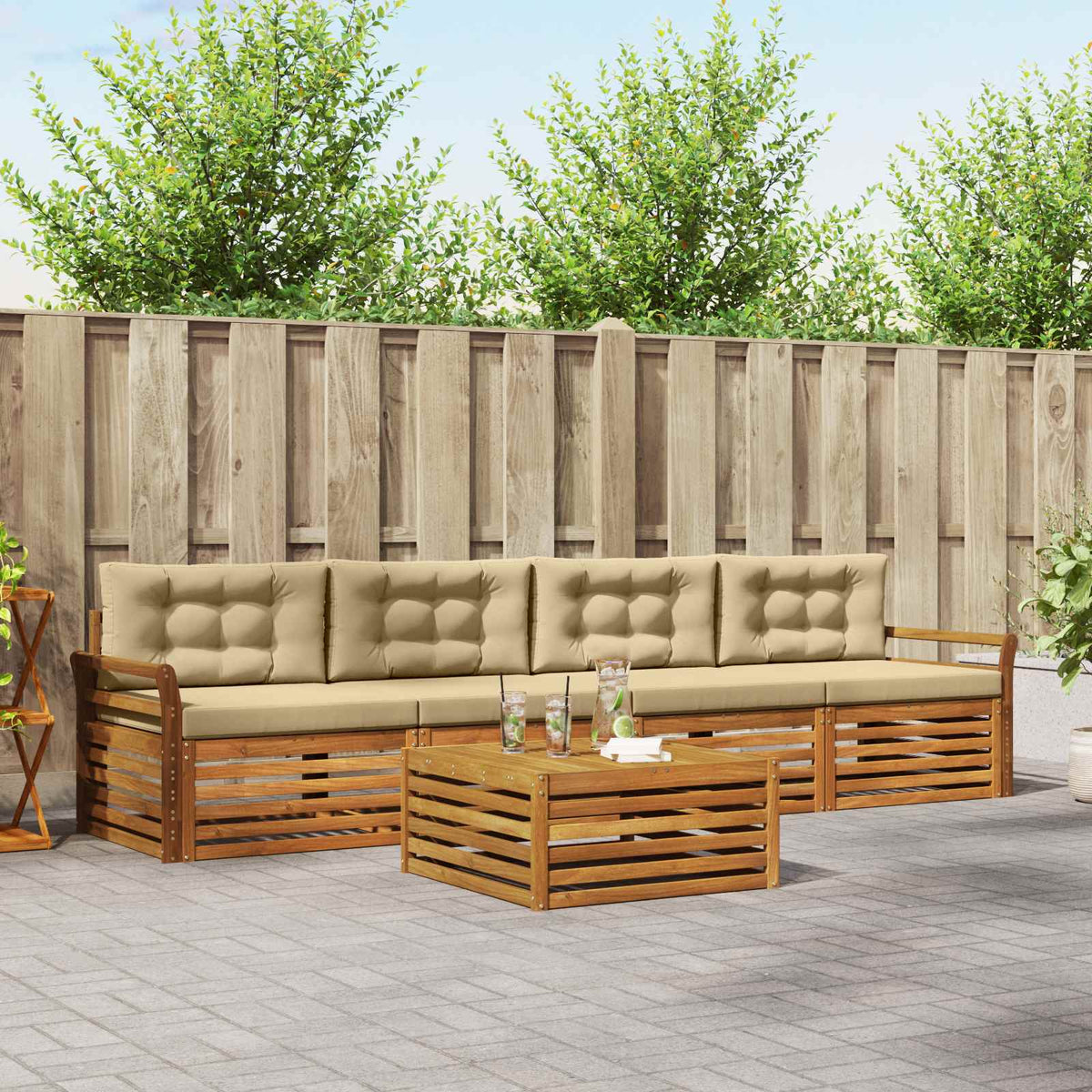 Outdoor-Sofagarnitur 5 stk. Natur und Beige