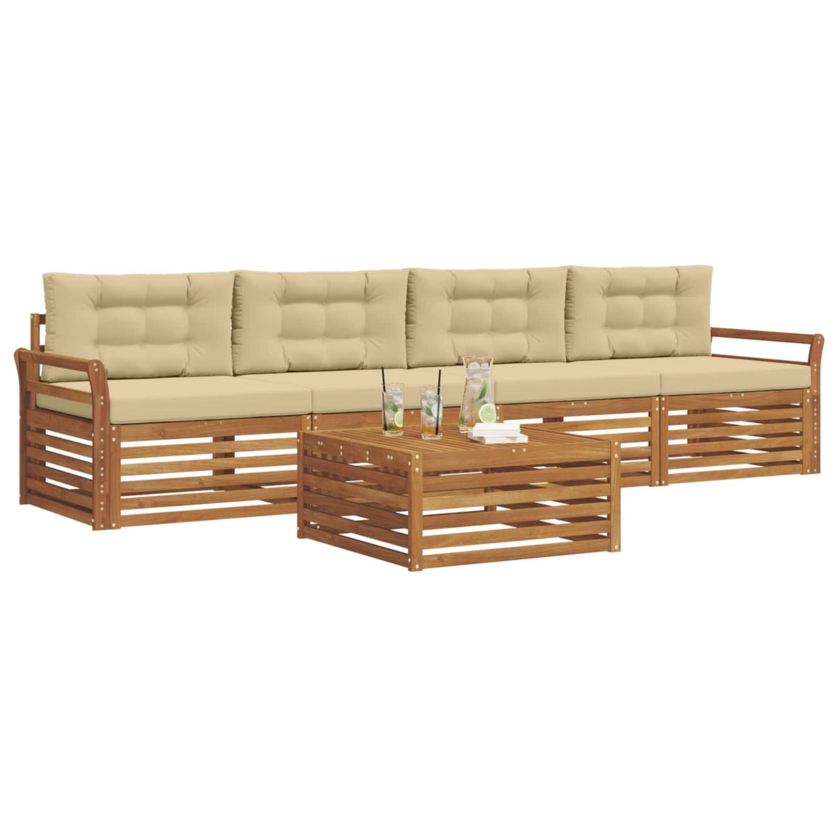 Outdoor-Sofagarnitur 5 stk. Natur und Beige