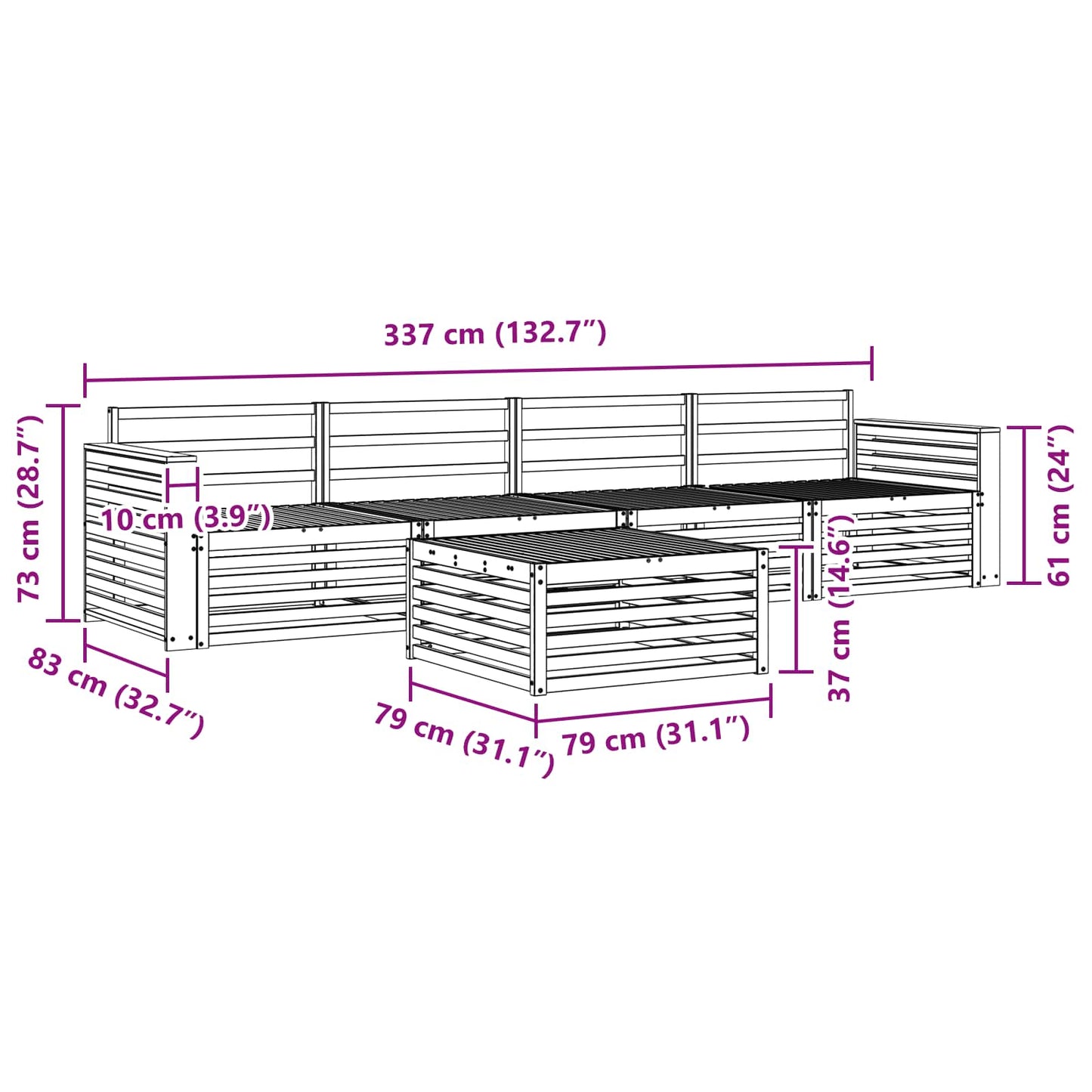 Outdoor-Sofagarnitur 5 stk. Natur Massivholz Akazie