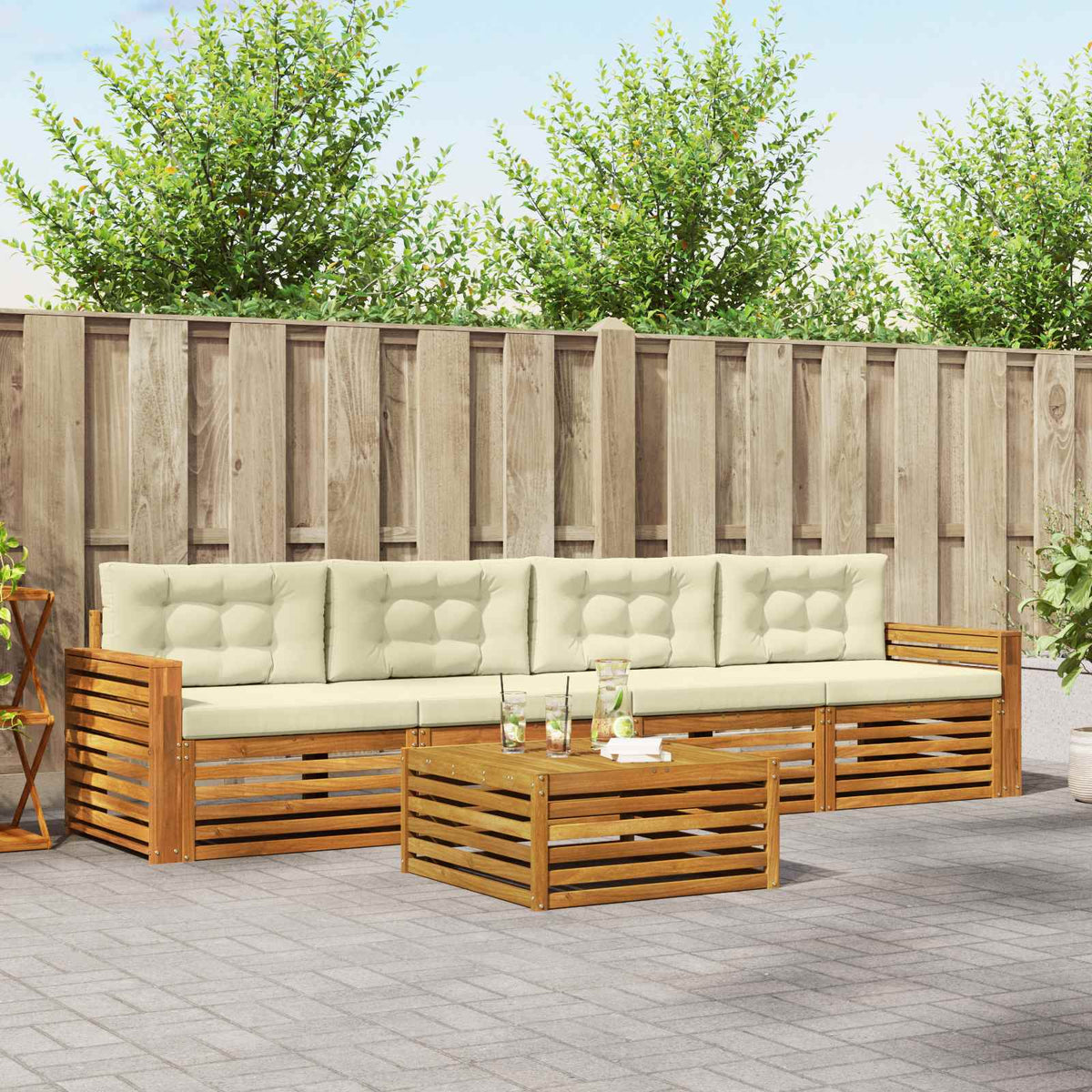 Outdoor-Sofagarnitur 5 stk. Natur und Creme