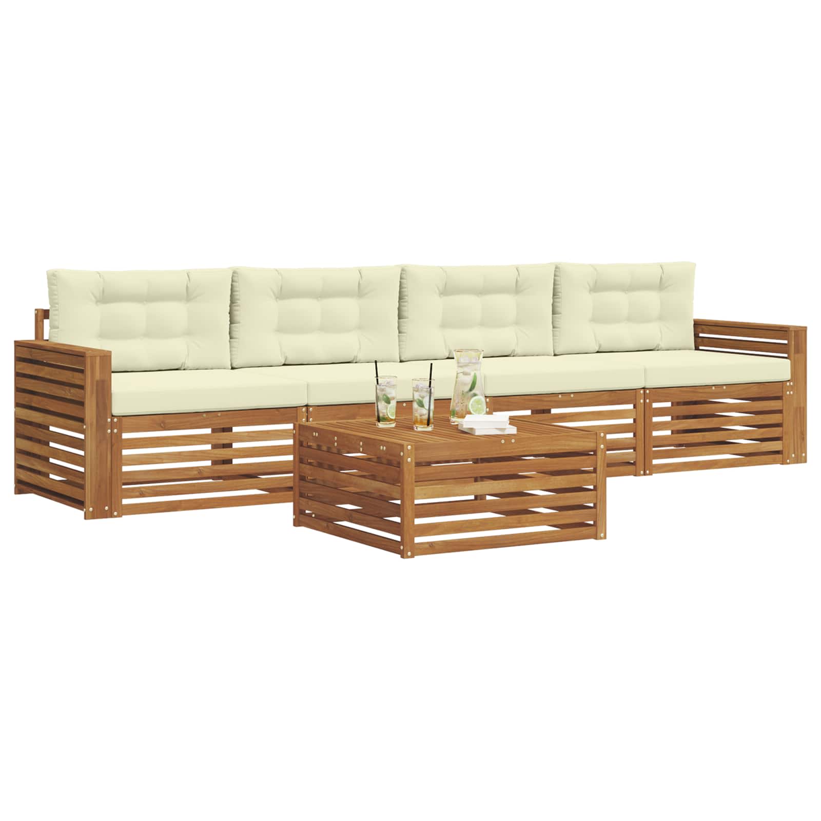 Outdoor-Sofagarnitur mit Kissen 5 pcs Natur und Creme