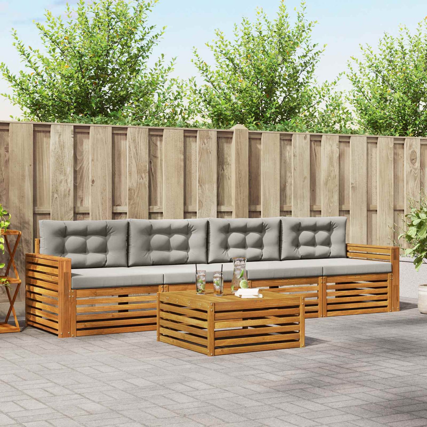 Outdoor-Sofagarnitur mit Kissen 5 pcs Natürlich und Hellgrau