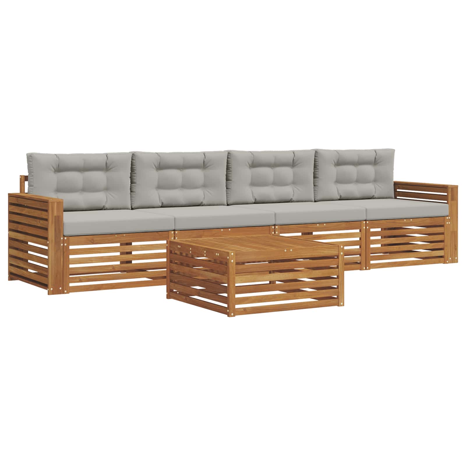 Outdoor-Sofagarnitur mit Kissen 5 pcs Natürlich und Hellgrau
