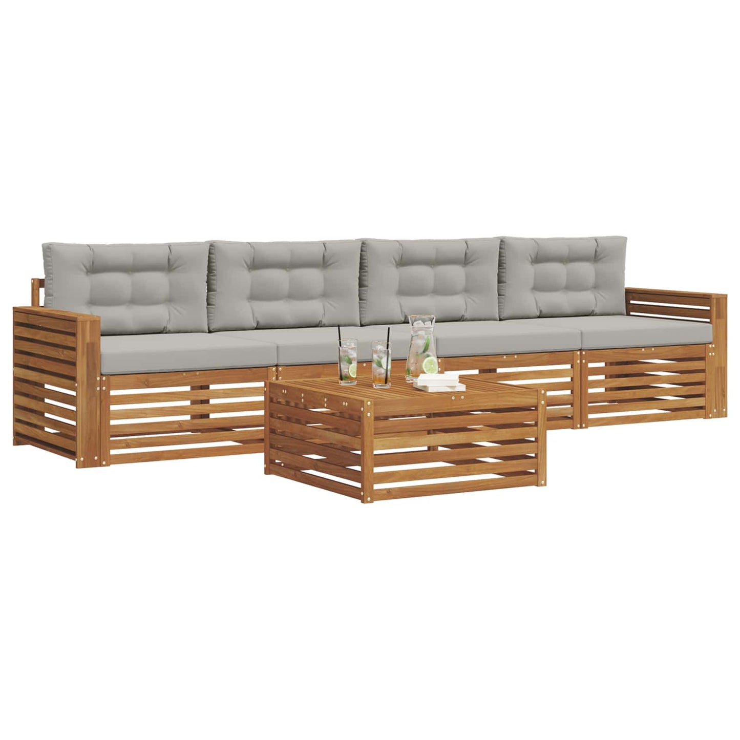 Outdoor-Sofagarnitur mit Kissen 5 pcs Natürlich und Hellgrau