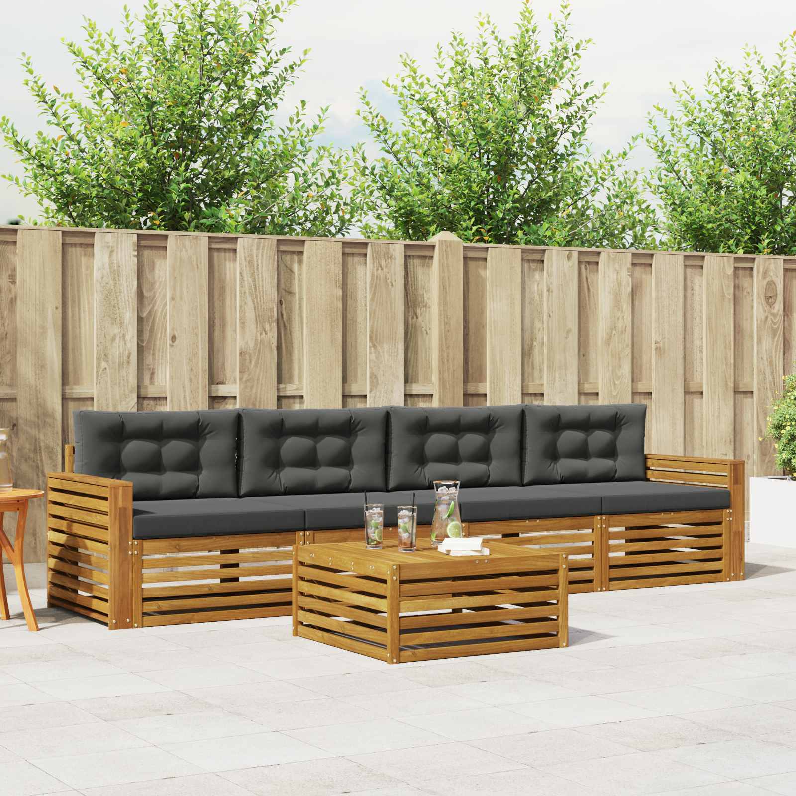 Outdoor-Sofagarnitur 5 stk. Natur und Anthrazit