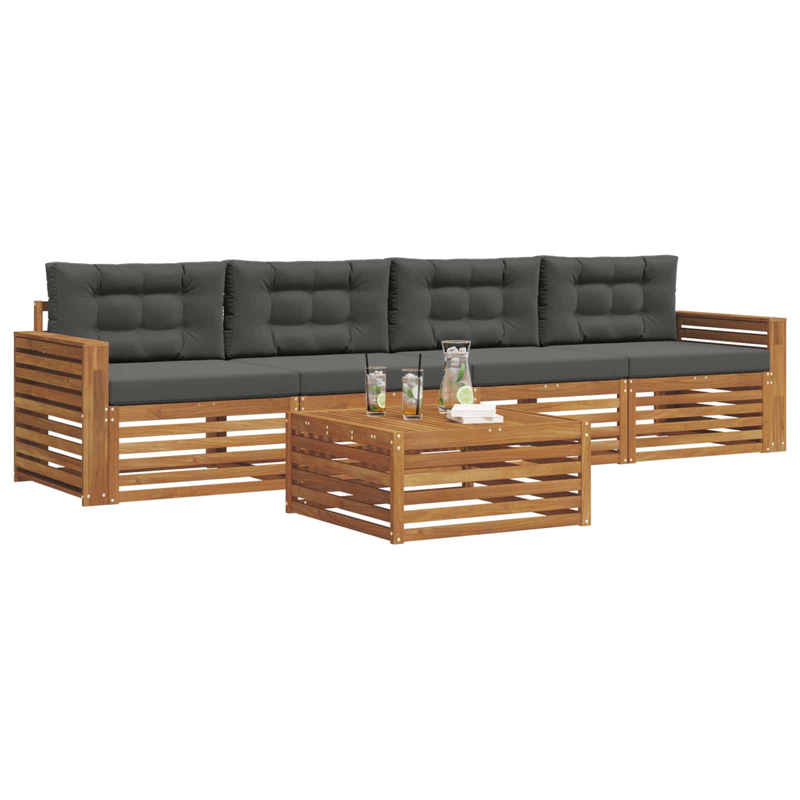 Outdoor-Sofagarnitur 5 stk. Natur und Anthrazit