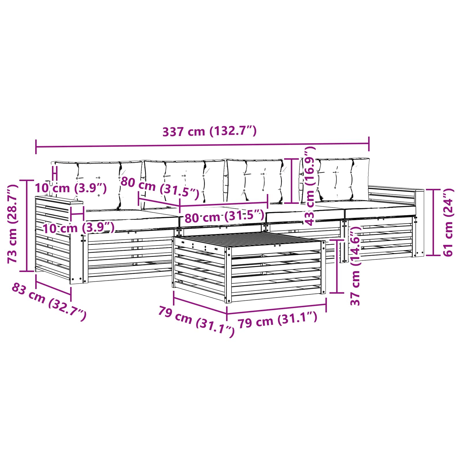 Outdoor-Sofagarnitur 5 stk. Natur und Anthrazit
