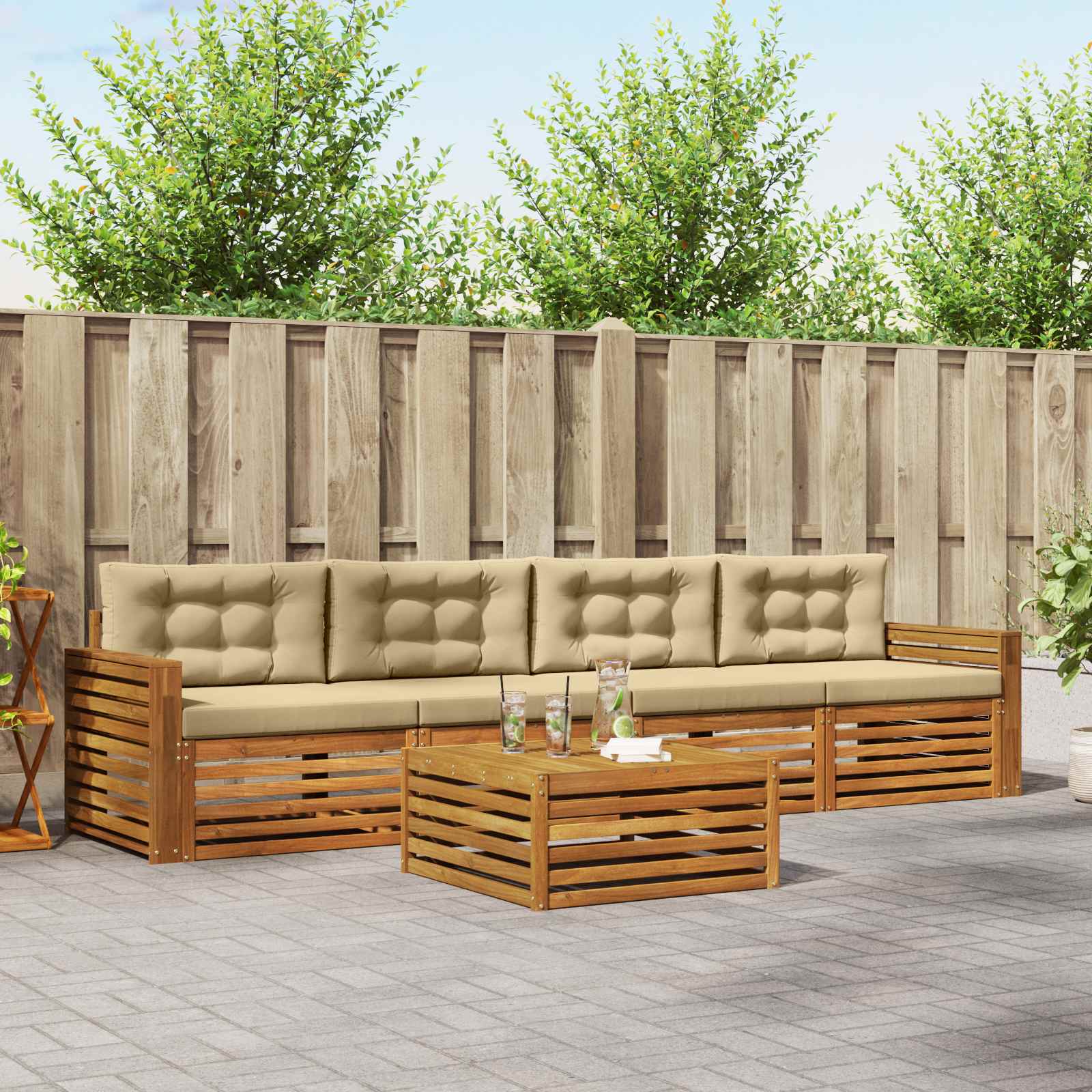 Outdoor-Sofagarnitur 5 stk. Natur und Beige