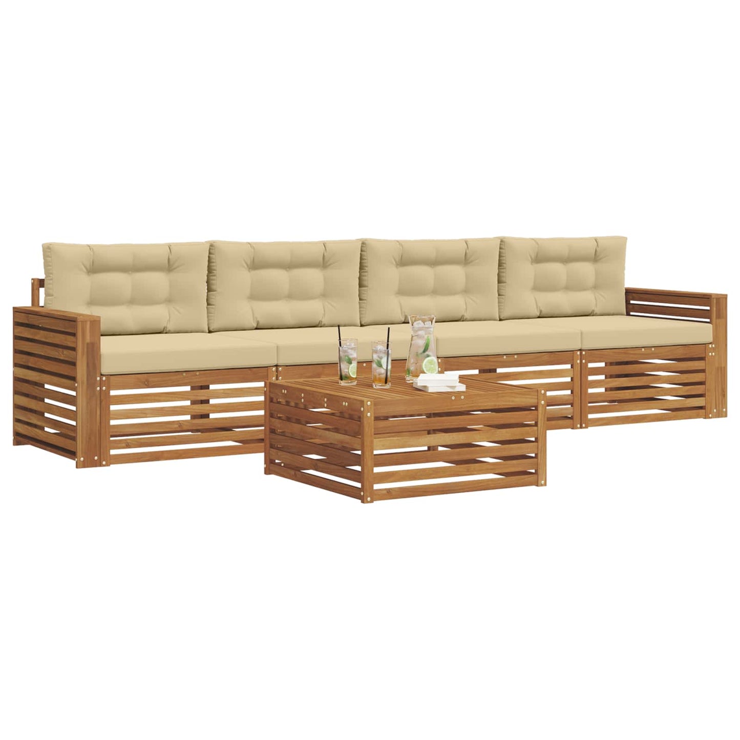 Outdoor-Sofagarnitur 5 stk. Natur und Beige