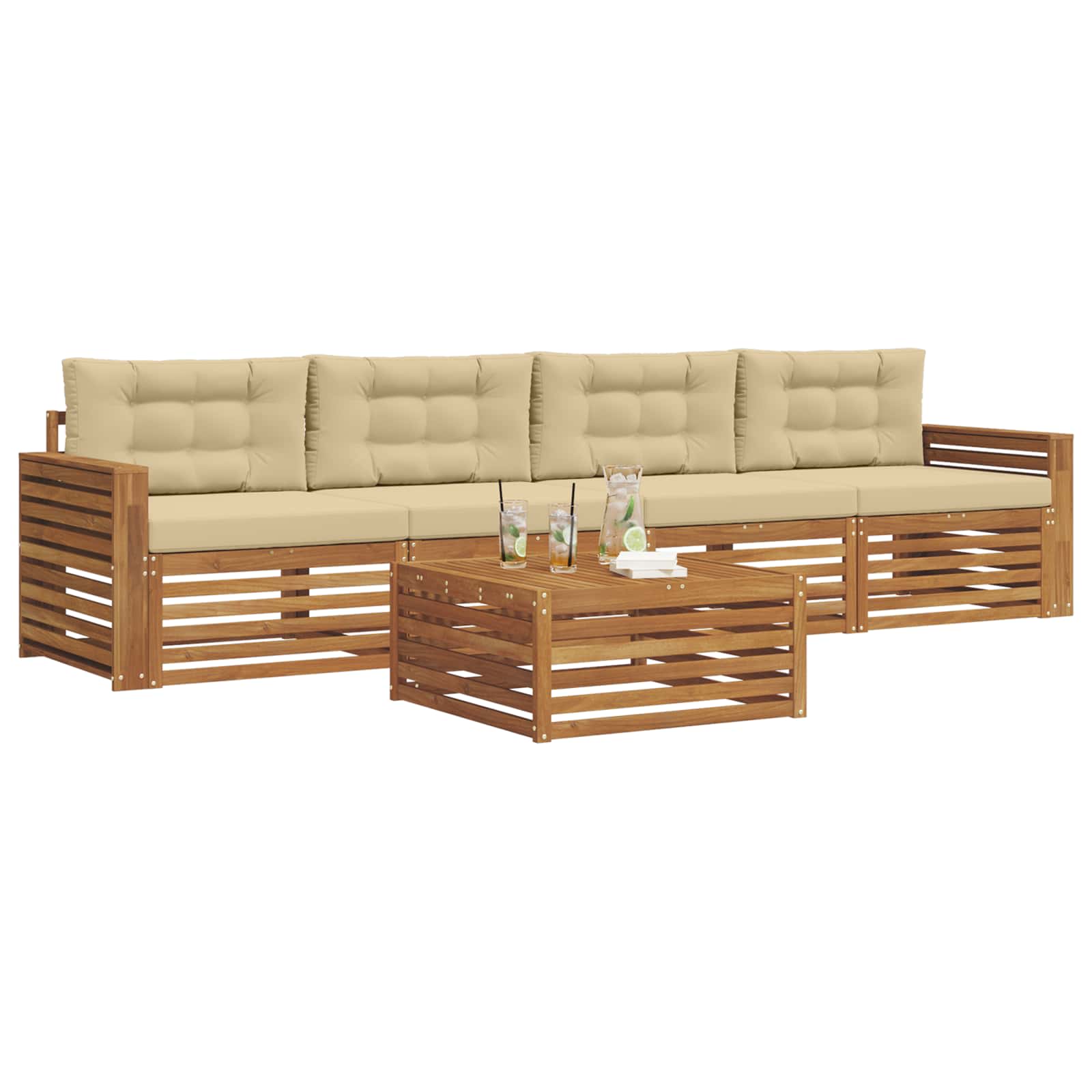 Outdoor-Sofagarnitur 5 stk. Natur und Beige