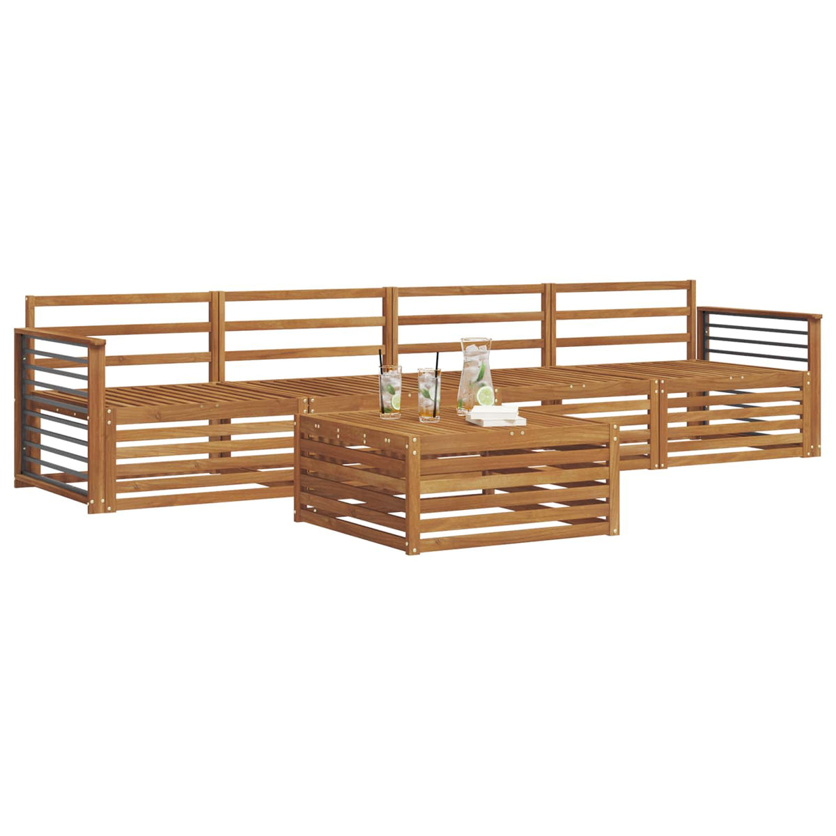 Outdoor-Sofagarnitur 5 stk. Natur Massivholz Akazie