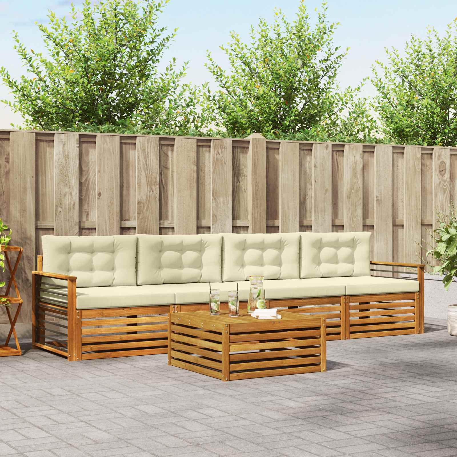 Outdoor-Sofagarnitur mit Kissen 5 pcs Natur und Creme