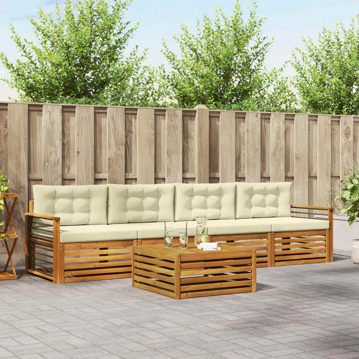 Outdoor-Sofagarnitur 5 stk. Natur und Creme
