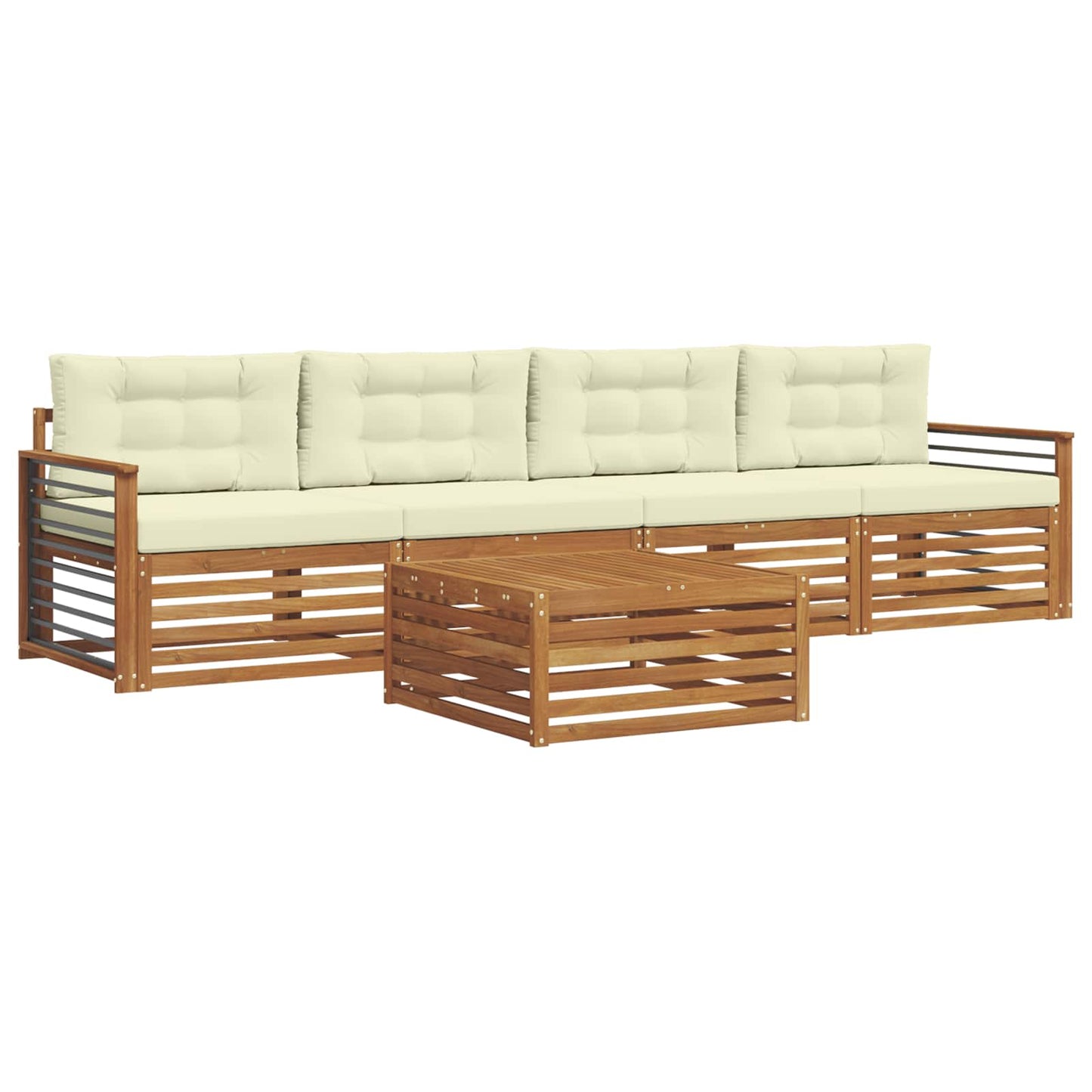 Outdoor-Sofagarnitur mit Kissen 5 pcs Natur und Creme