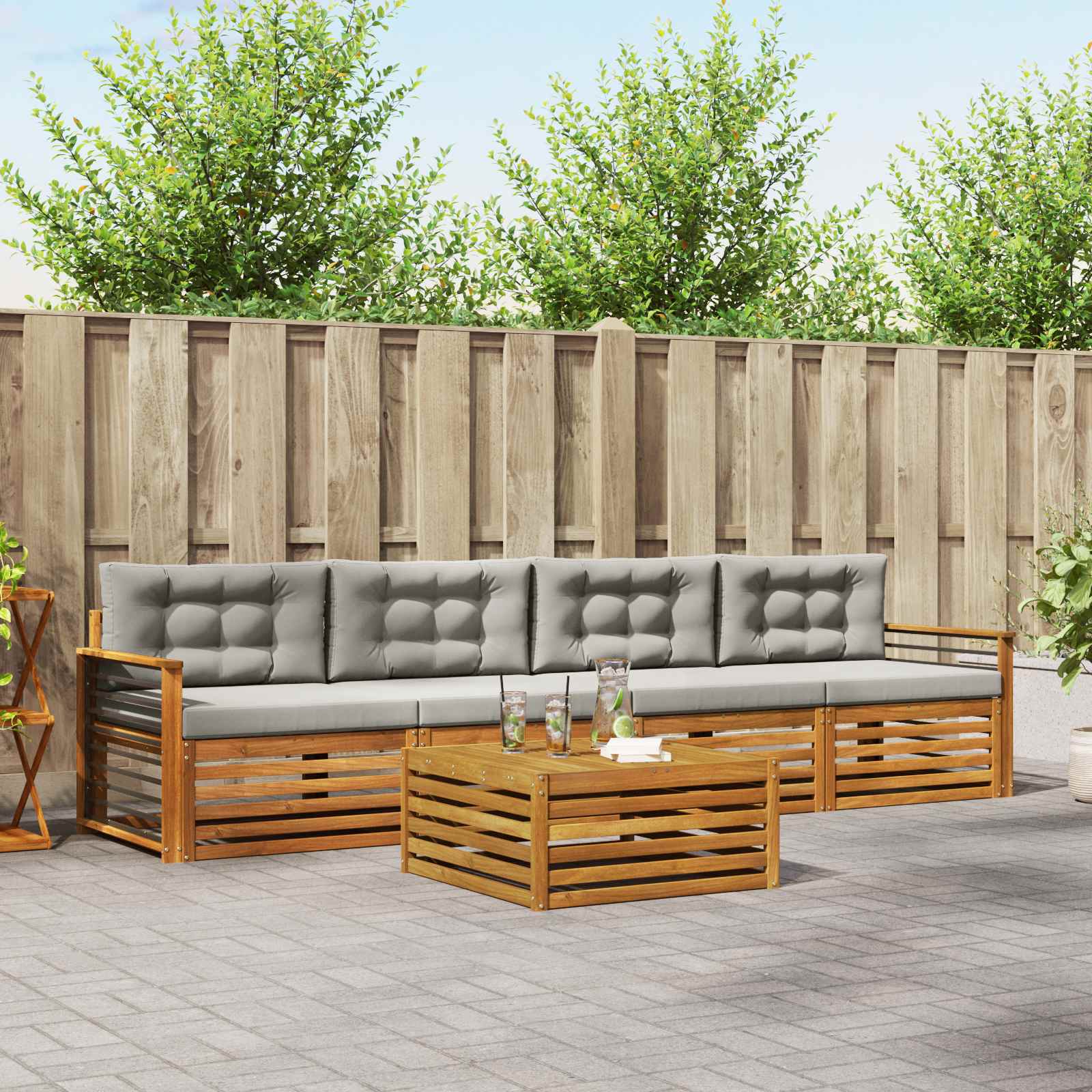 Outdoor-Sofagarnitur mit Kissen 5 pcs Natürlich und Hellgrau
