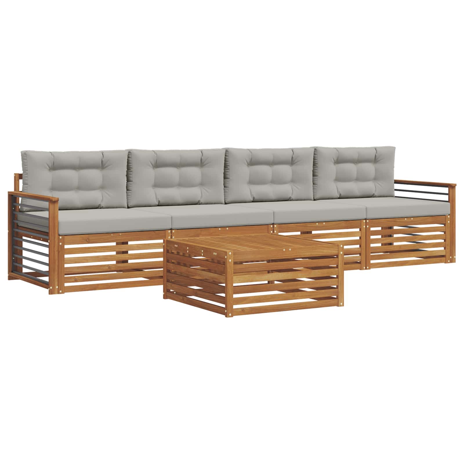 Outdoor-Sofagarnitur mit Kissen 5 pcs Natürlich und Hellgrau