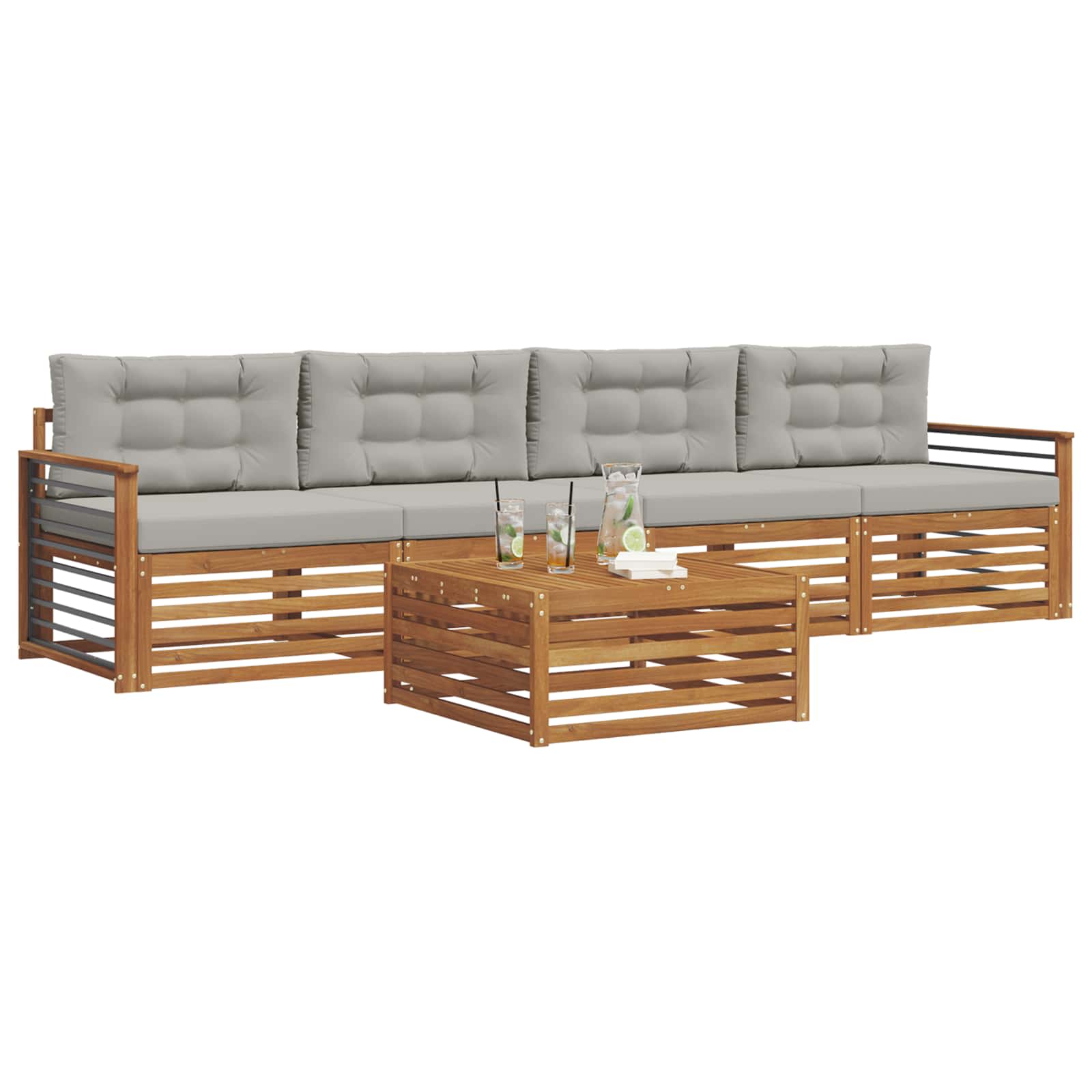 Outdoor-Sofagarnitur mit Kissen 5 pcs Natürlich und Hellgrau