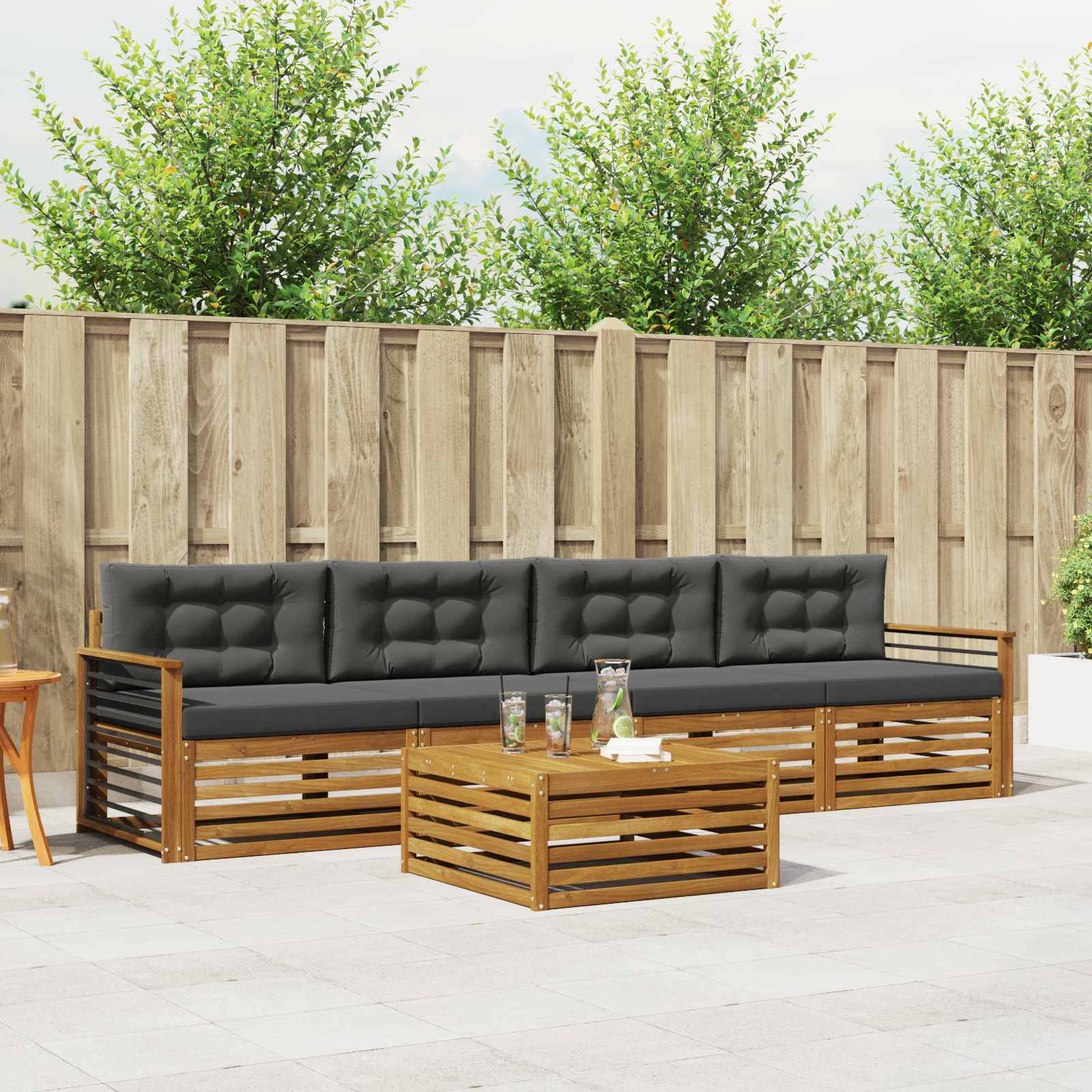 Outdoor-Sofagarnitur 5 stk. Natur und Anthrazit