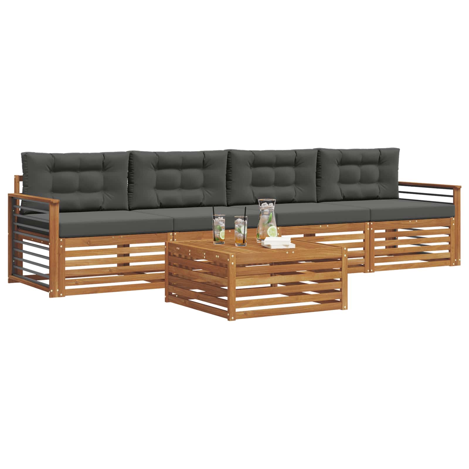 Outdoor-Sofagarnitur 5 stk. Natur und Anthrazit