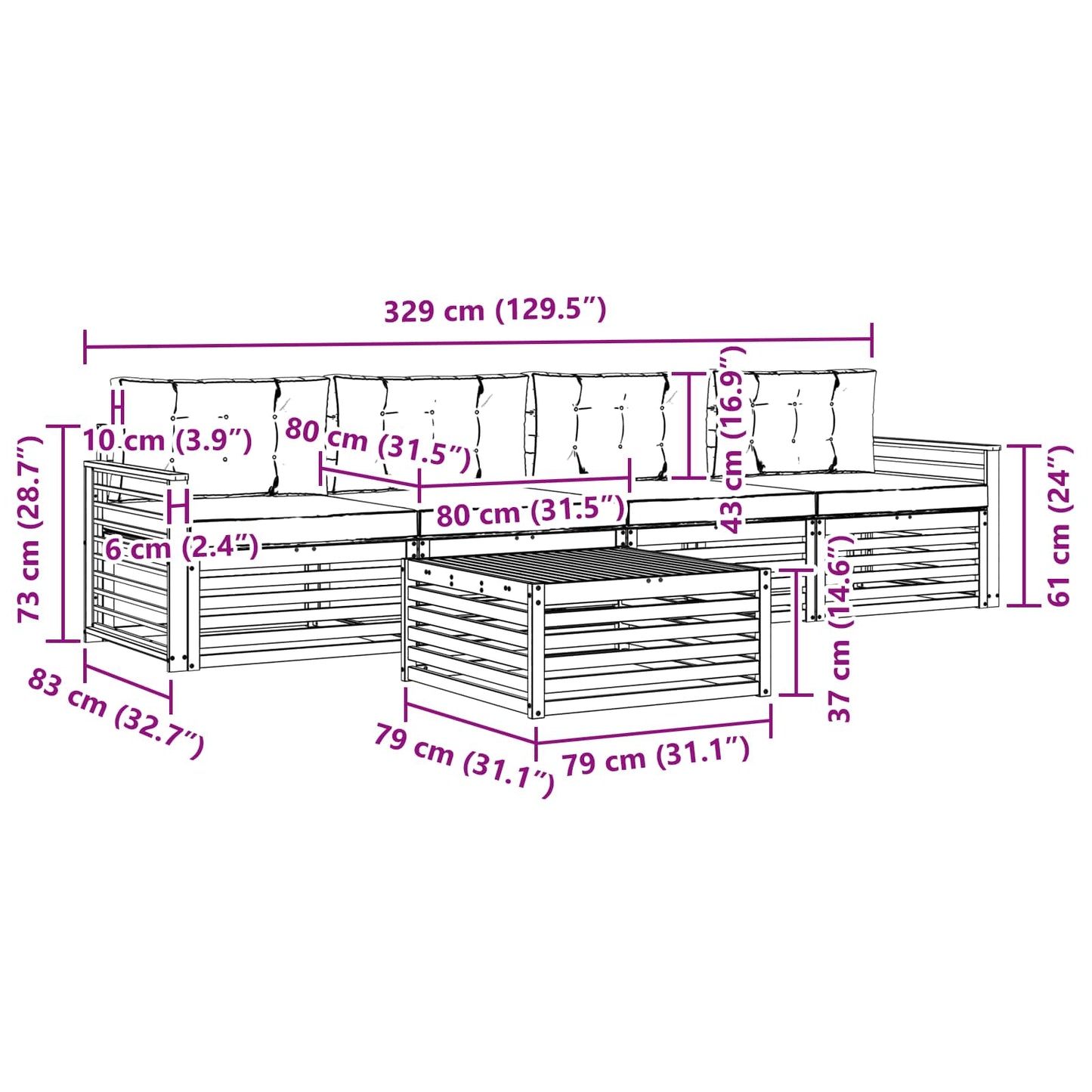 Outdoor-Sofagarnitur 5 stk. Natur und Anthrazit