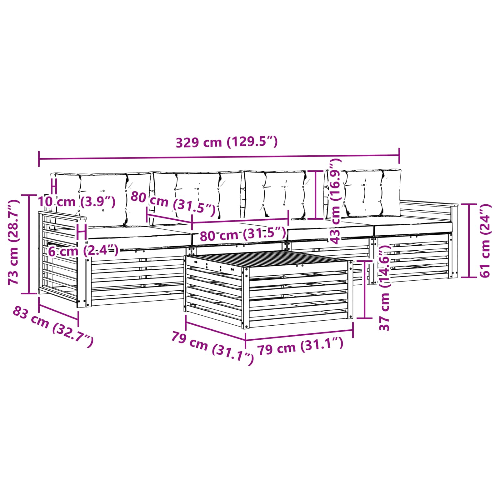 Outdoor-Sofagarnitur 5 stk. Natur und Anthrazit