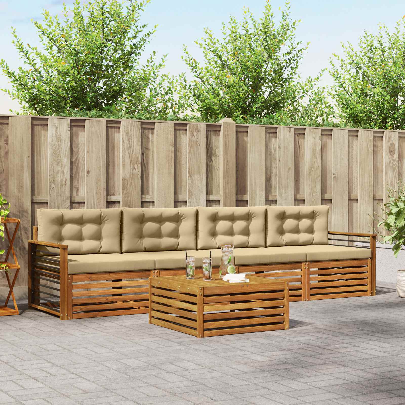 Outdoor-Sofagarnitur 5 stk. Natur und Beige