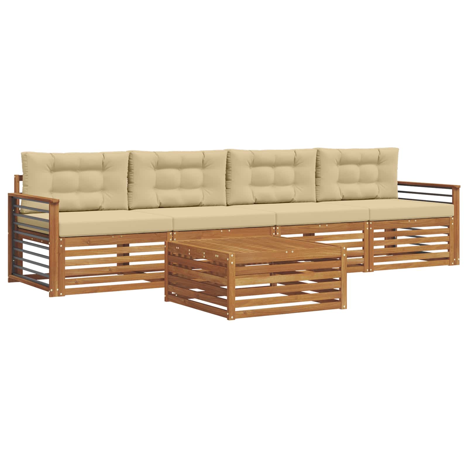 Outdoor-Sofagarnitur 5 stk. Natur und Beige