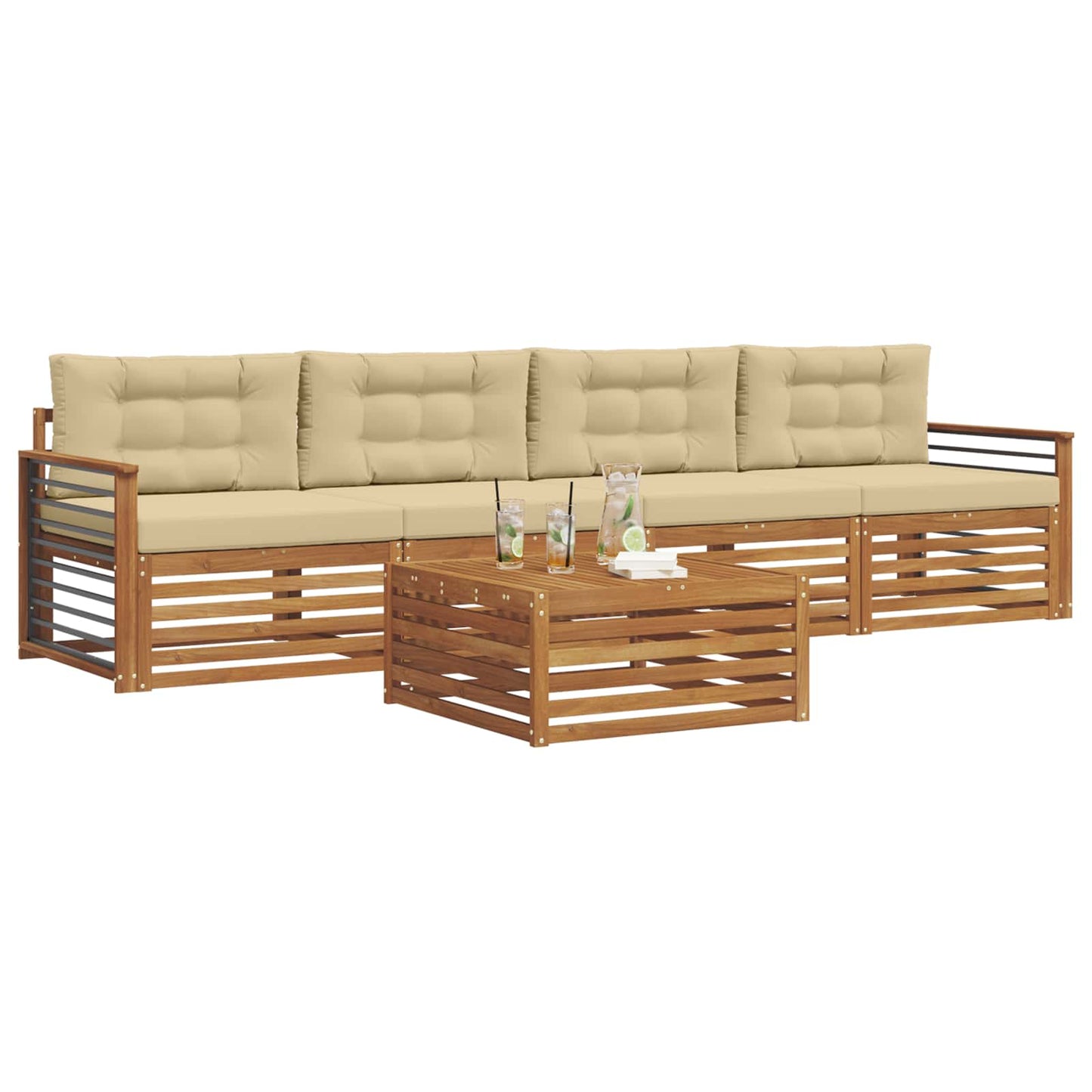 Outdoor-Sofagarnitur 5 stk. Natur und Beige
