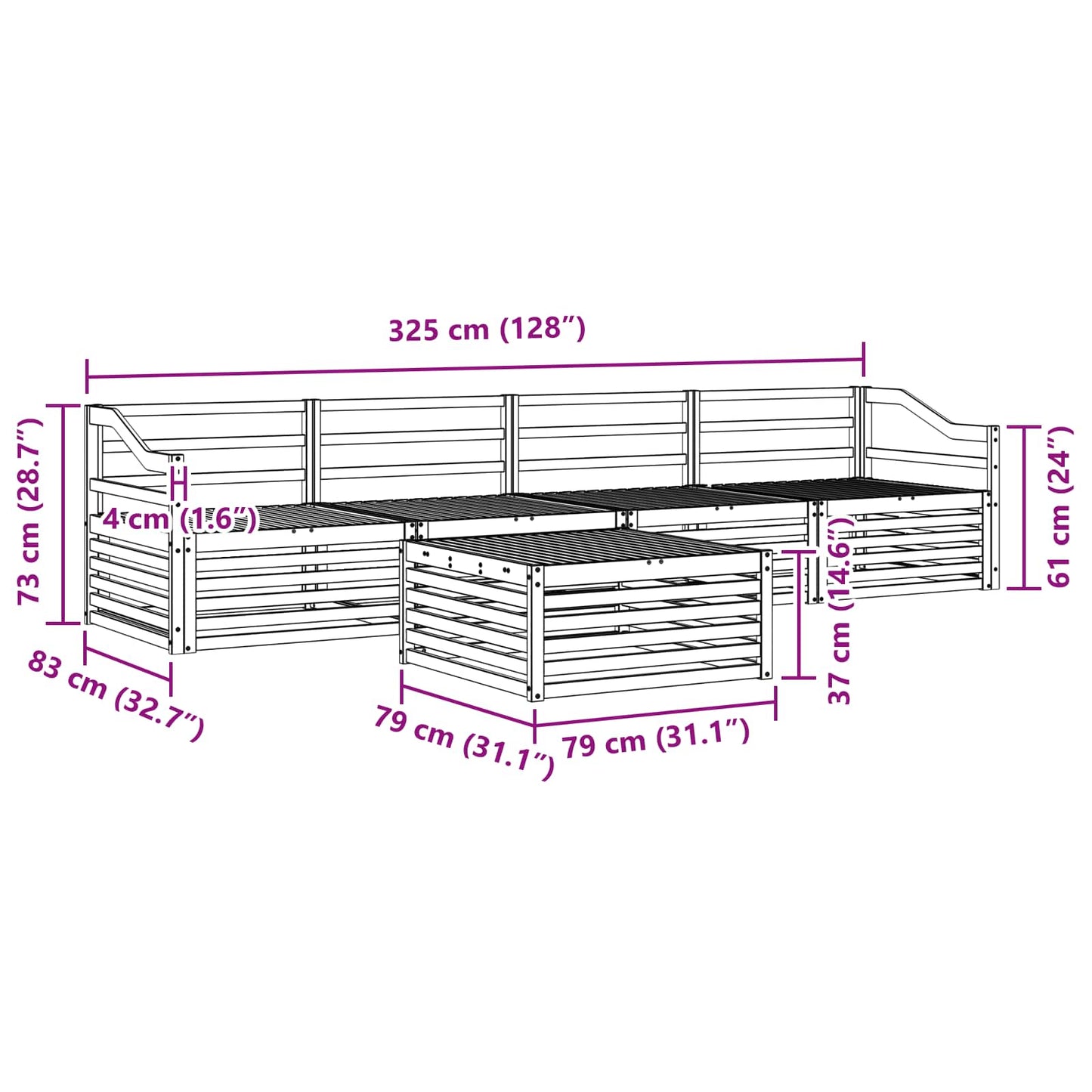 Outdoor-Sofagarnitur 5 pcs Natur Massivholz Akazie