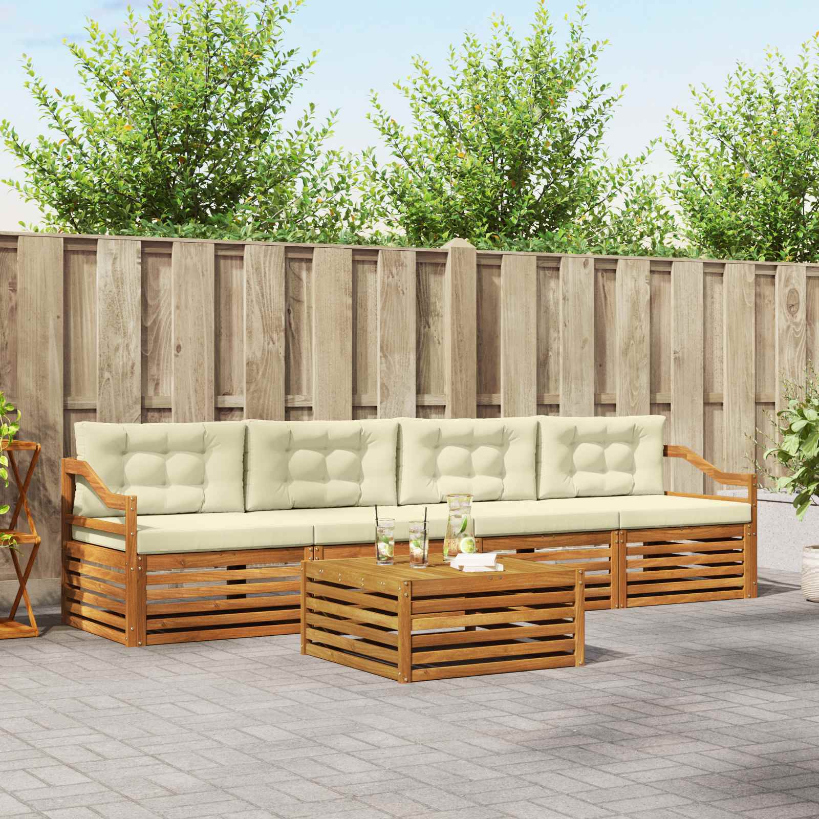 Outdoor-Sofagarnitur 5 stk. Natur und Creme