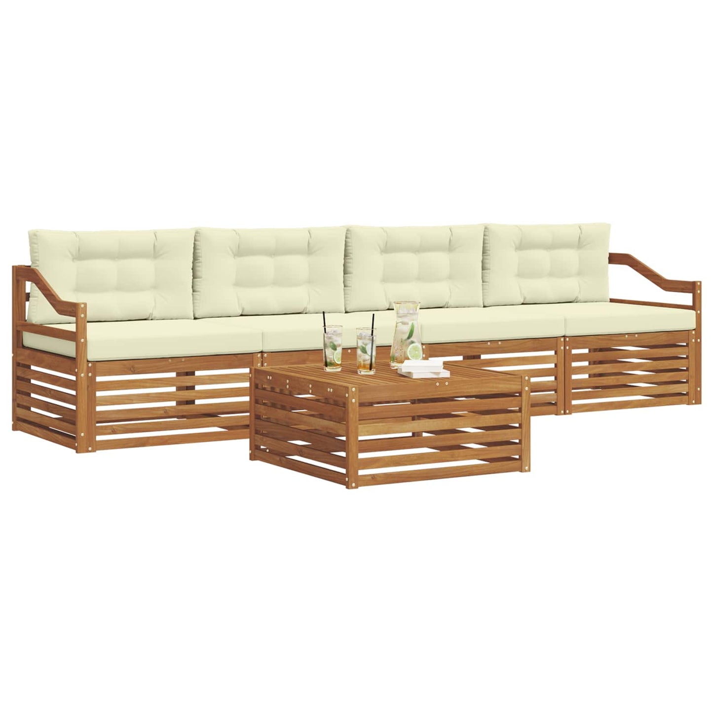 Outdoor-Sofagarnitur 5 stk. Natur und Creme