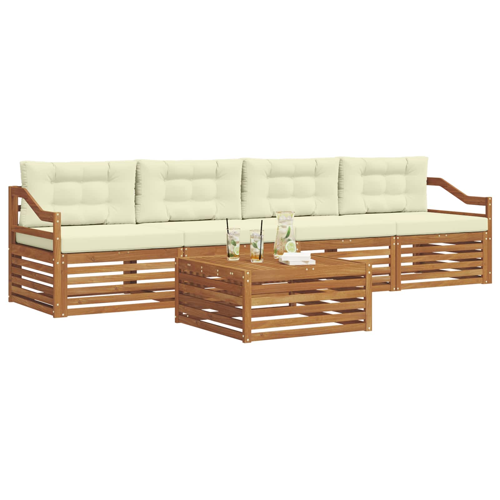 Outdoor-Sofagarnitur 5 stk. Natur und Creme
