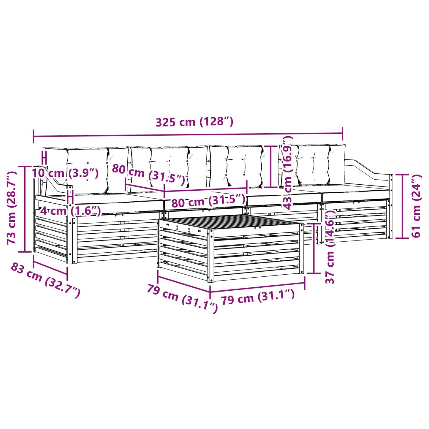 Outdoor-Sofagarnitur 5 stk. Natur und Creme