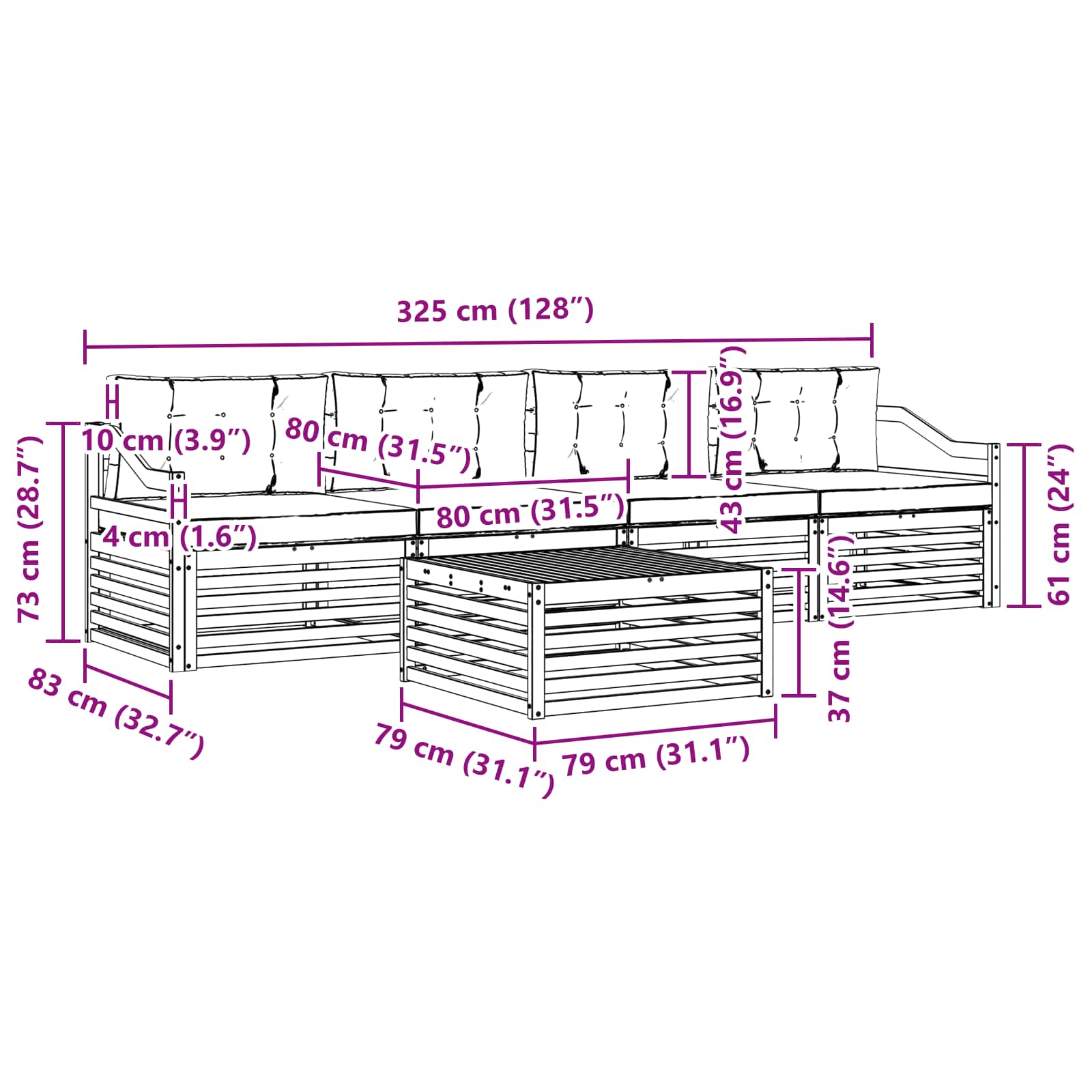 Outdoor-Sofagarnitur 5 stk. Natur und Creme