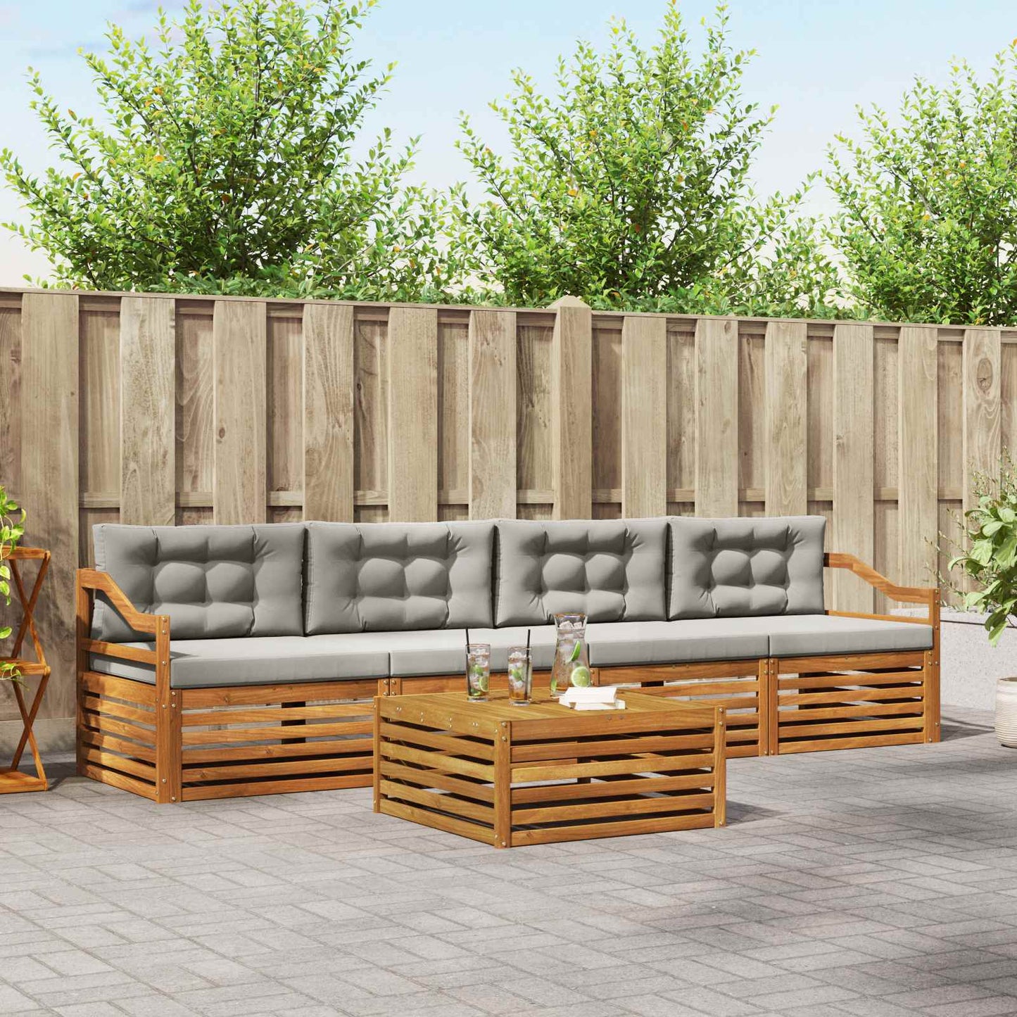 Outdoor-Sofagarnitur mit Kissen 5 pcs Natürlich und Hellgrau