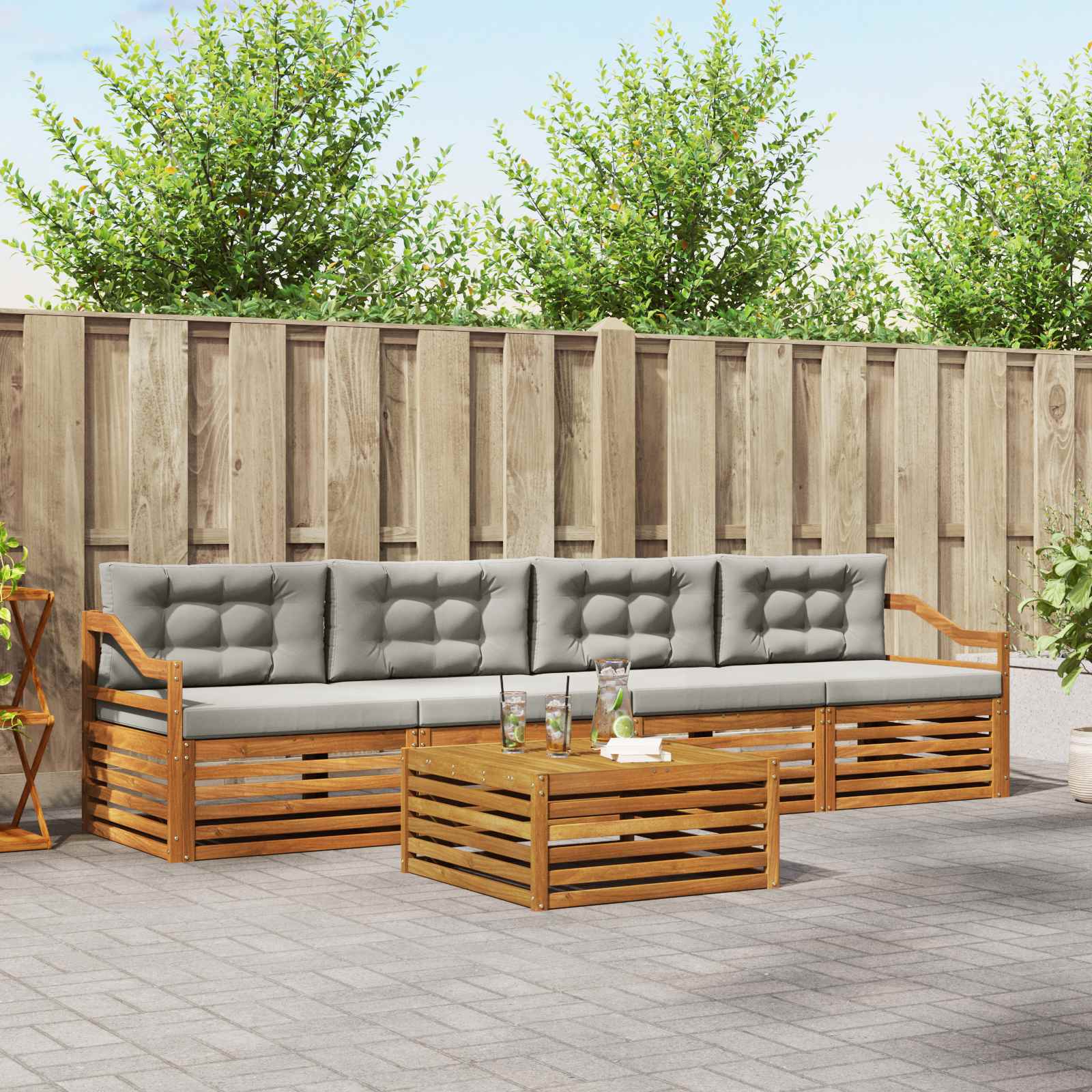 Outdoor-Sofagarnitur mit Kissen 5 pcs Natürlich und Hellgrau