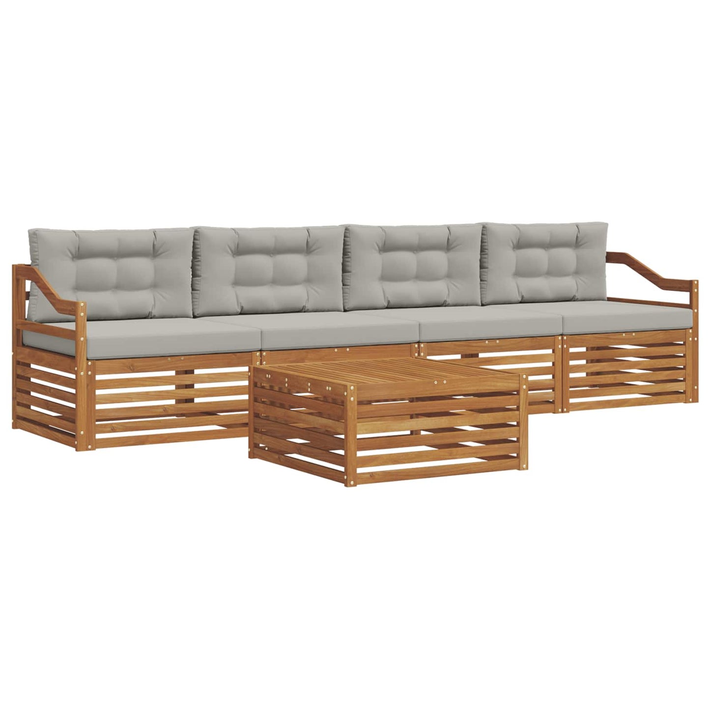 Outdoor-Sofagarnitur mit Kissen 5 pcs Natürlich und Hellgrau