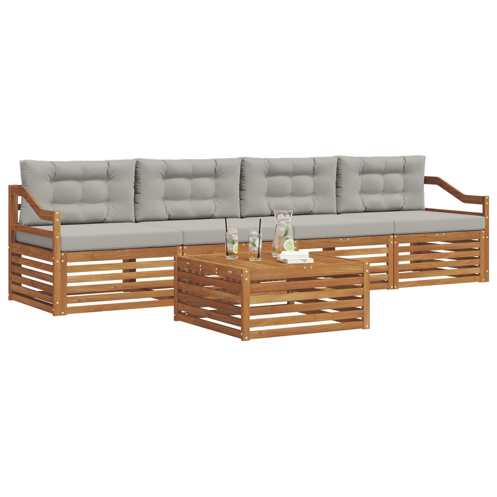 Outdoor-Sofagarnitur mit Kissen 5 pcs Natürlich und Hellgrau