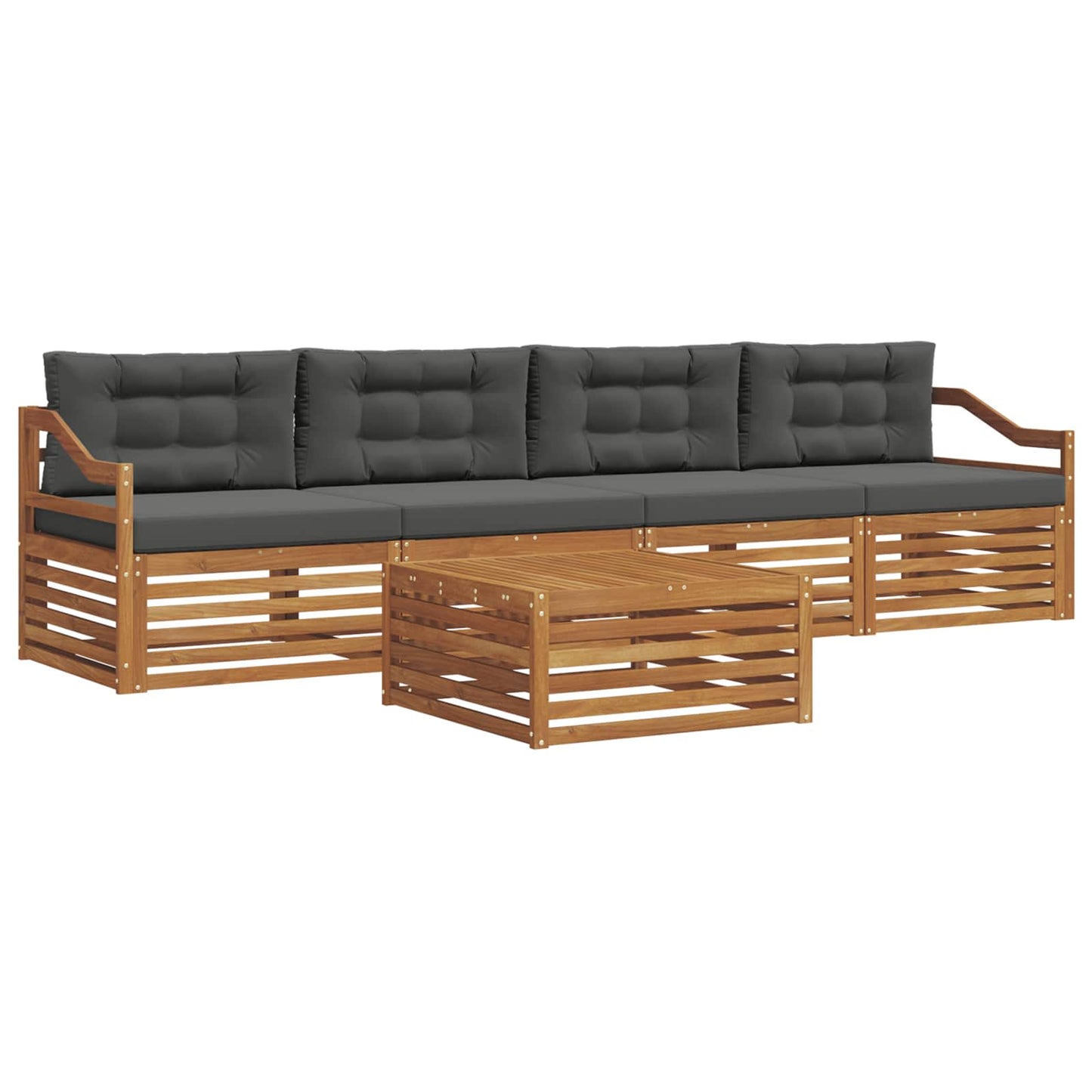 Outdoor-Sofagarnitur mit Kissen 5 pcs Natur und Anthrazit