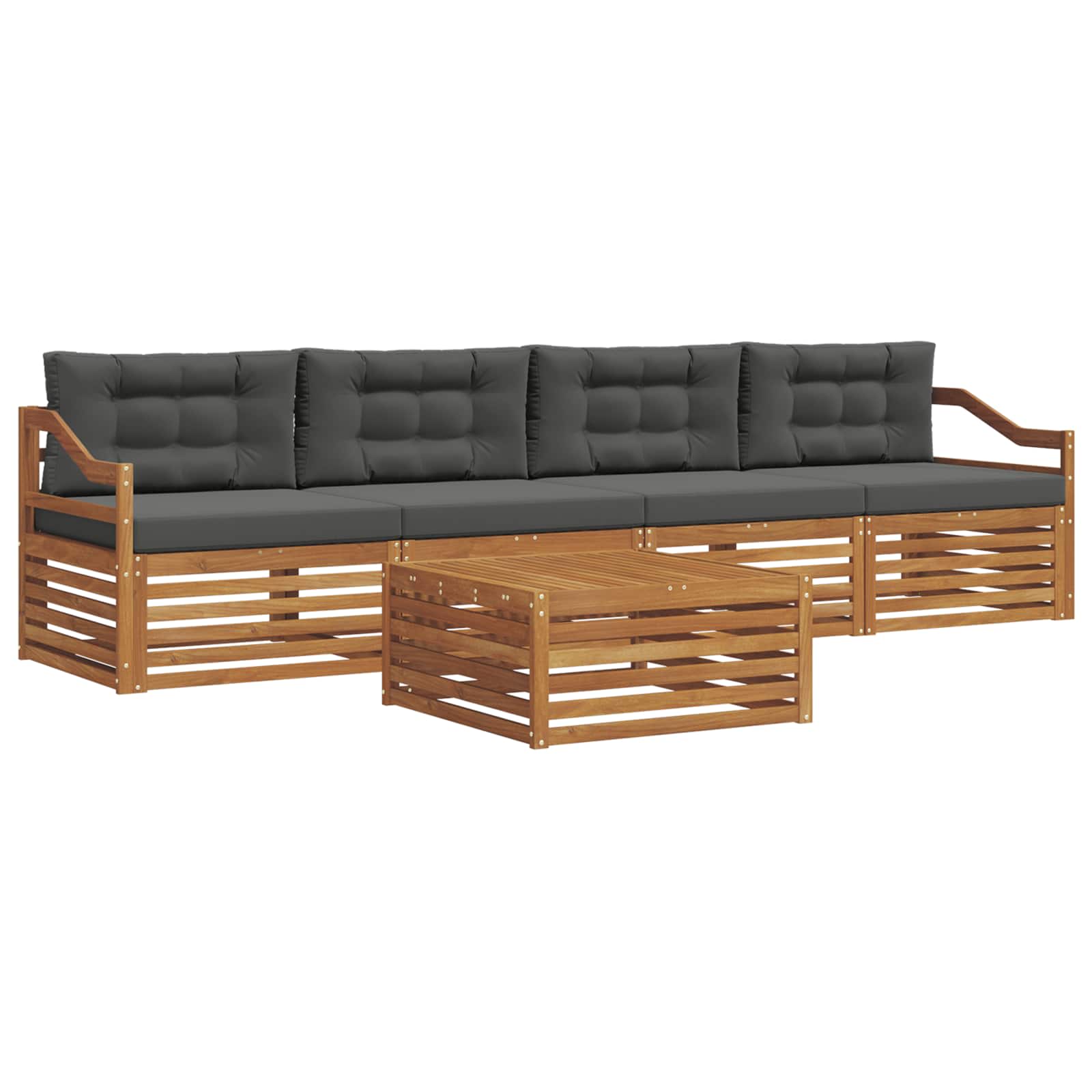 Outdoor-Sofagarnitur mit Kissen 5 pcs Natur und Anthrazit