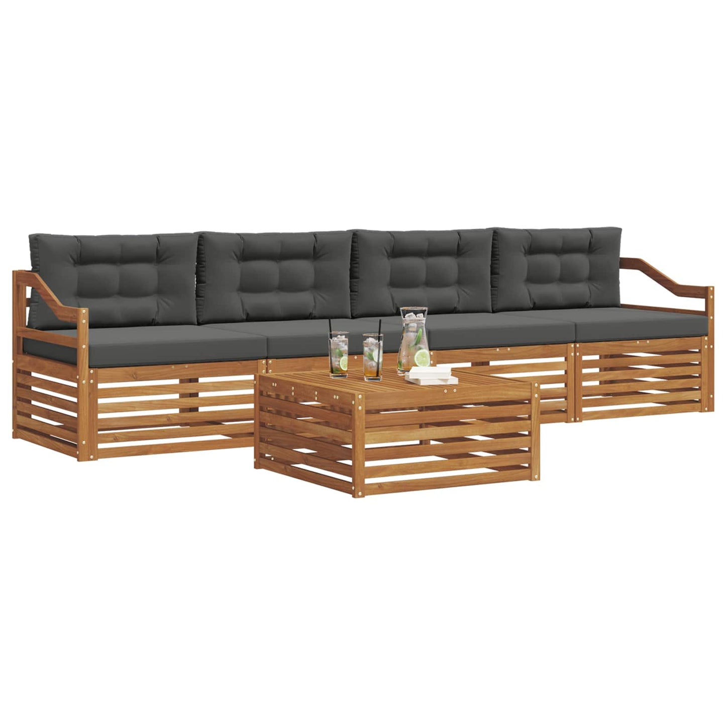 Outdoor-Sofagarnitur mit Kissen 5 pcs Natur und Anthrazit