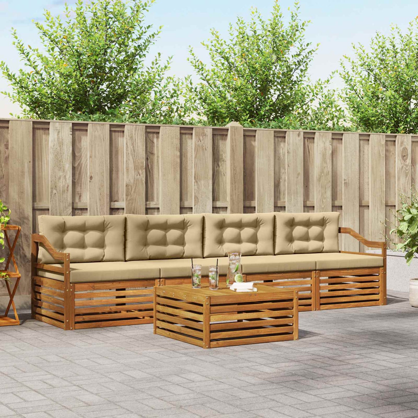 Outdoor-Sofagarnitur 5 stk. Natur und Beige